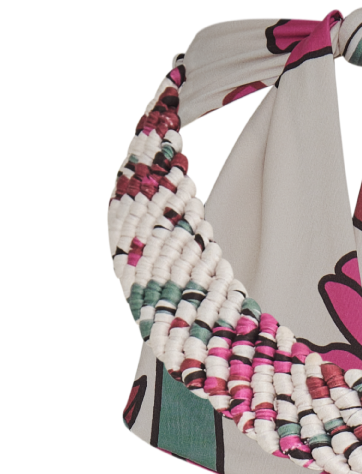 Torre Del Cielo Embroidered One Piece / Beige Fuchsia Flowers
