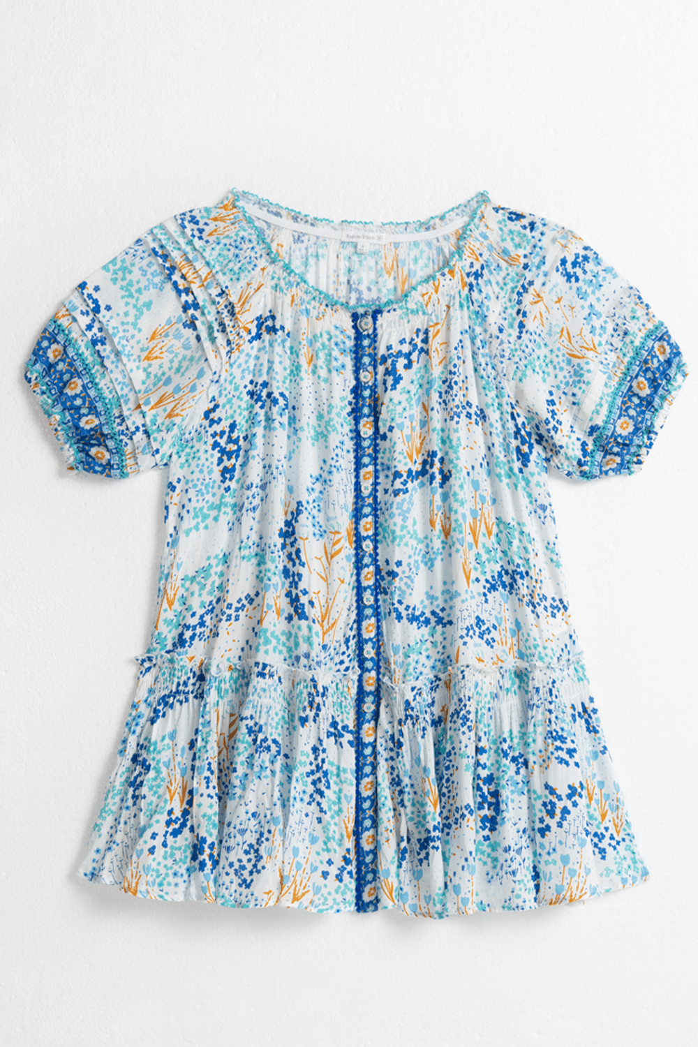 Kids Mini Dress Andrea - White Blue Tulipe - Poupette St Barth