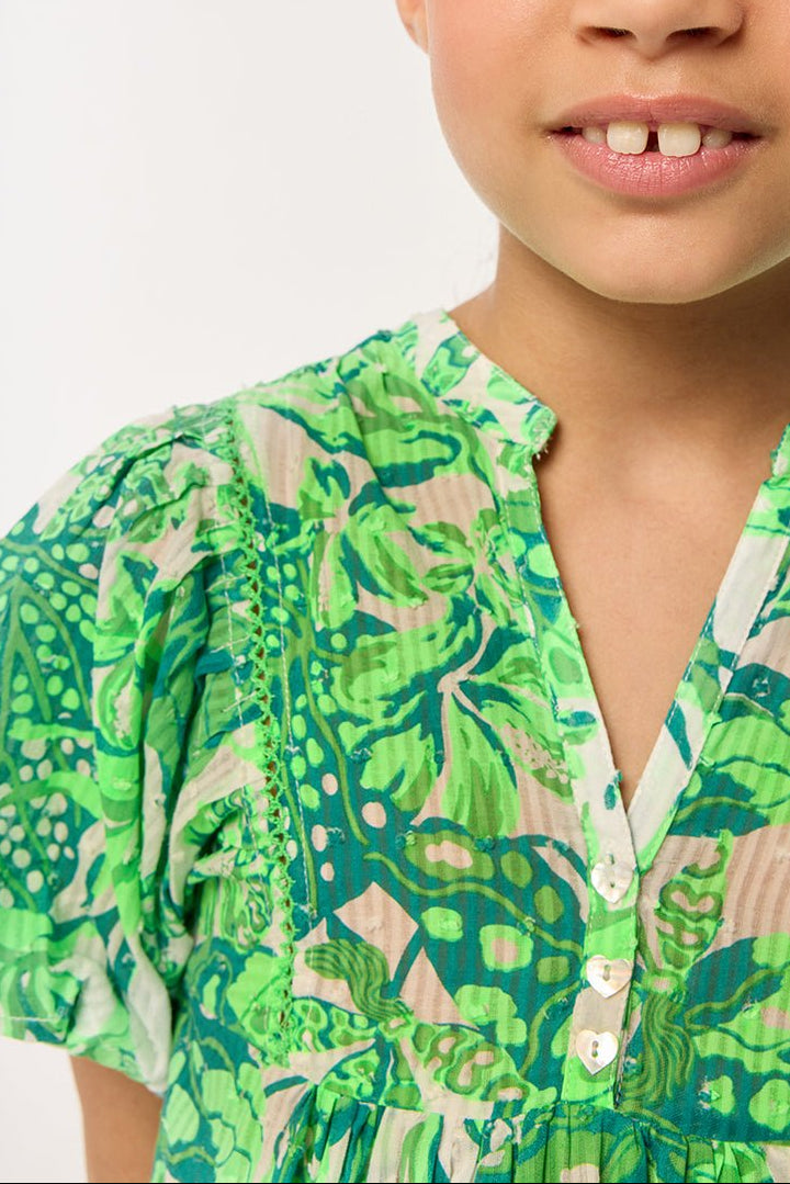 Kids Mini Dress Aria - Green Jengel - Poupette St Barth