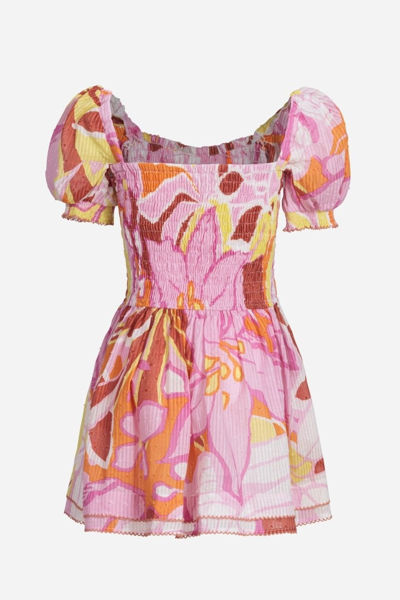 Mini Dress Bertha for girls - Pink Macro Lilium - Poupette St Barth