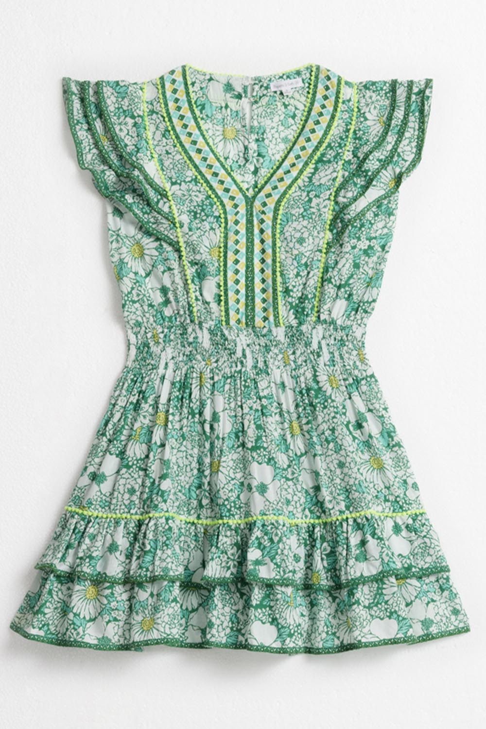 Kids Mini Dress Camila - Green Mid 70'S Garden - Poupette St Barth