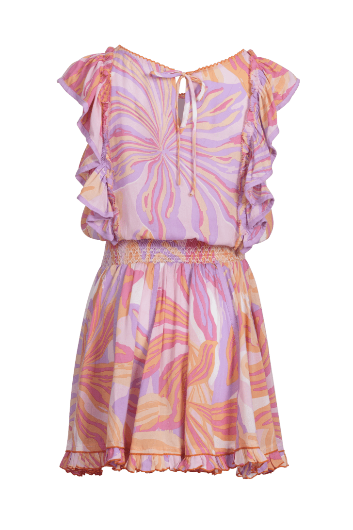 Mini Dress Kikka for girls - Pink Seaweed - Poupette St Barth