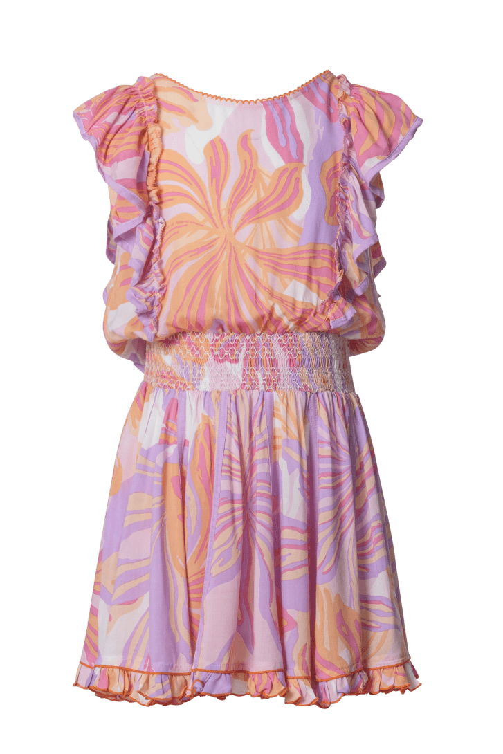 Mini Dress Kikka for girls - Pink Seaweed - Poupette St Barth