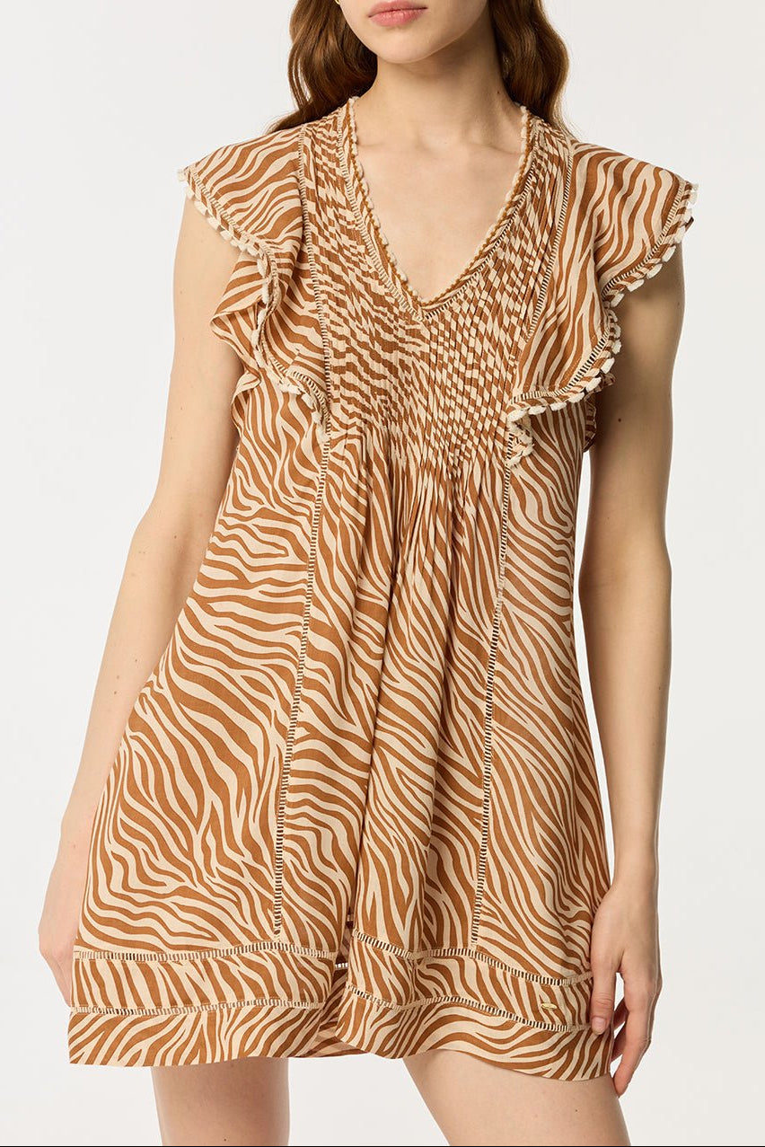 Mini Dress Camelia - Choco Zebra Stripes - Poupette St Barth