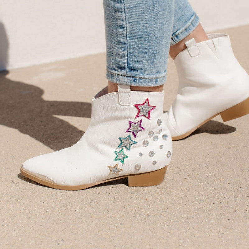 Miss Dallas Western Boot in White Shooting Stars - Kids - Yosi Samra  - Kids' Boots