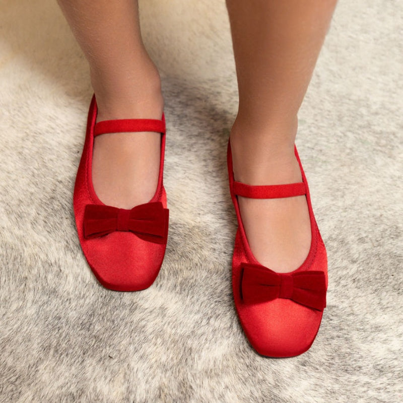 Miss Emory Flat in Red Satin - Kids - Yosi Samra  - Kids' Flats