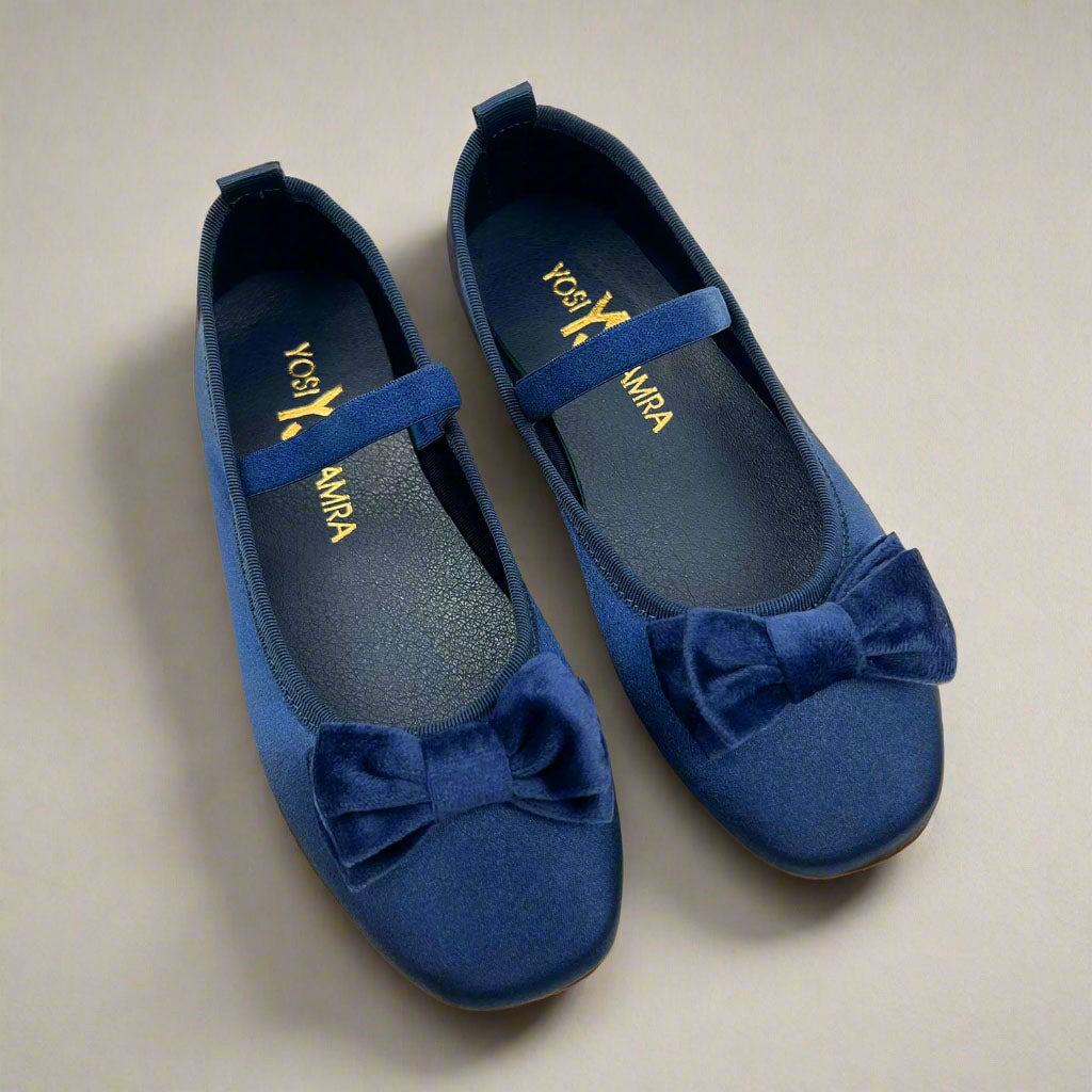 Miss Emory Flat in Navy Satin - Kids - Yosi Samra  - Kids' Flats