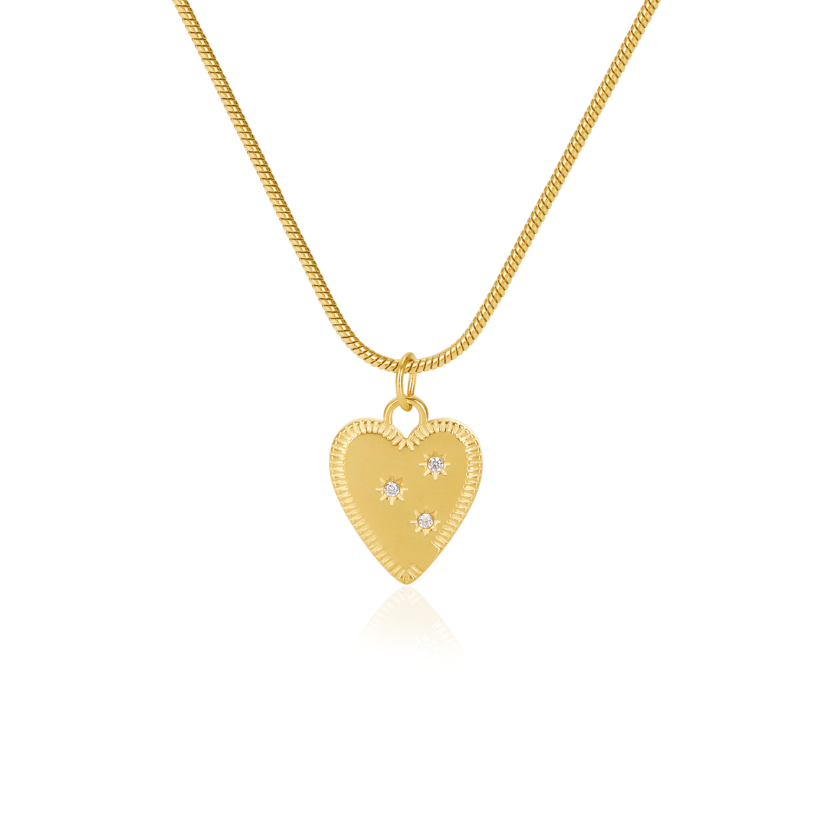Gold heart pendant necklace with sparkling accents.