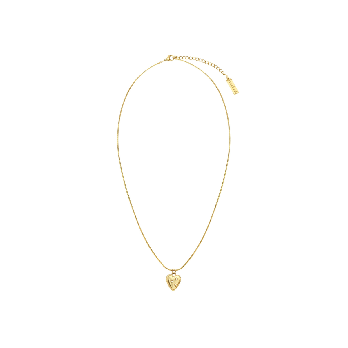 Gold metal heart pendant necklace with chain.
