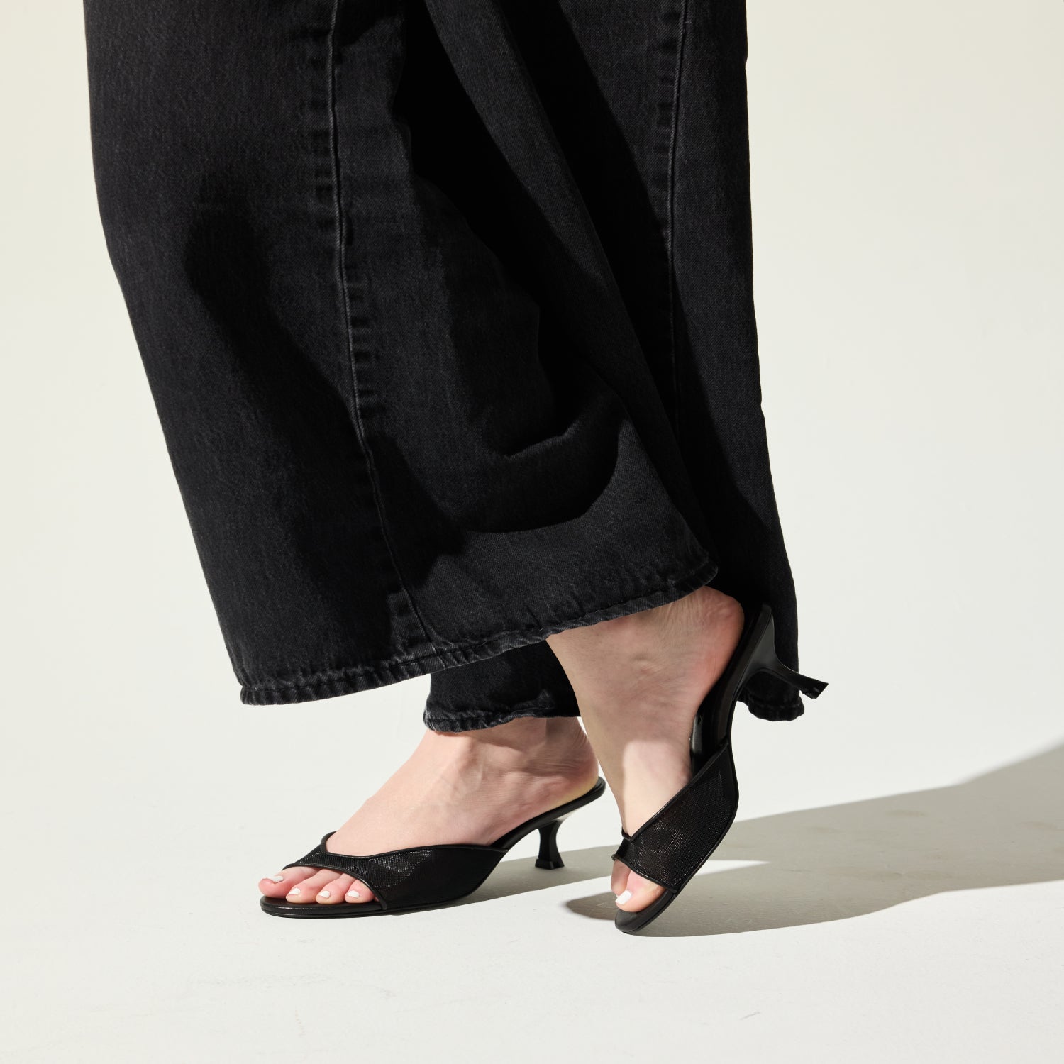 Opal Open-Toe Heel in Black Mesh - Yosi Samra  - Women's Heels