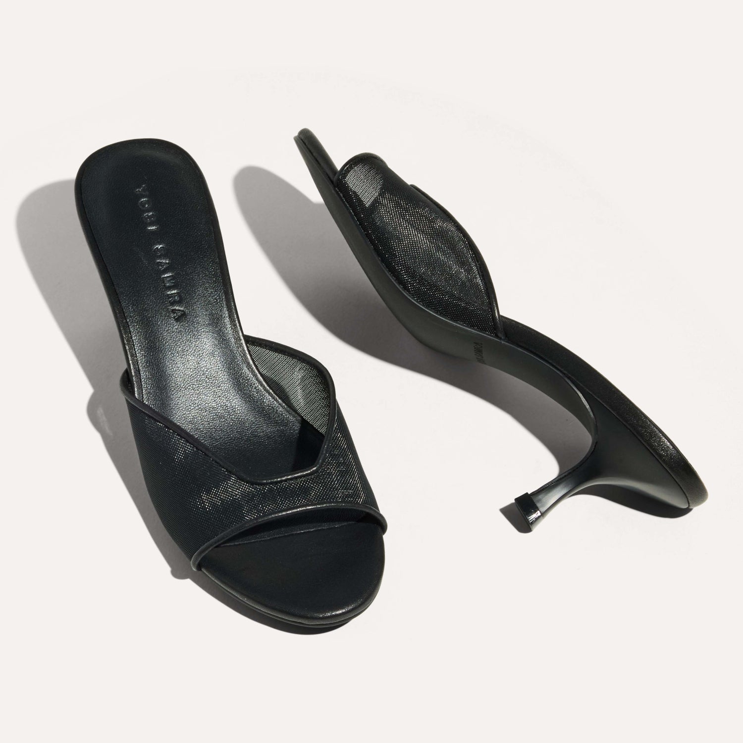 Opal Open-Toe Heel in Black Mesh - Yosi Samra  - Women's Heels
