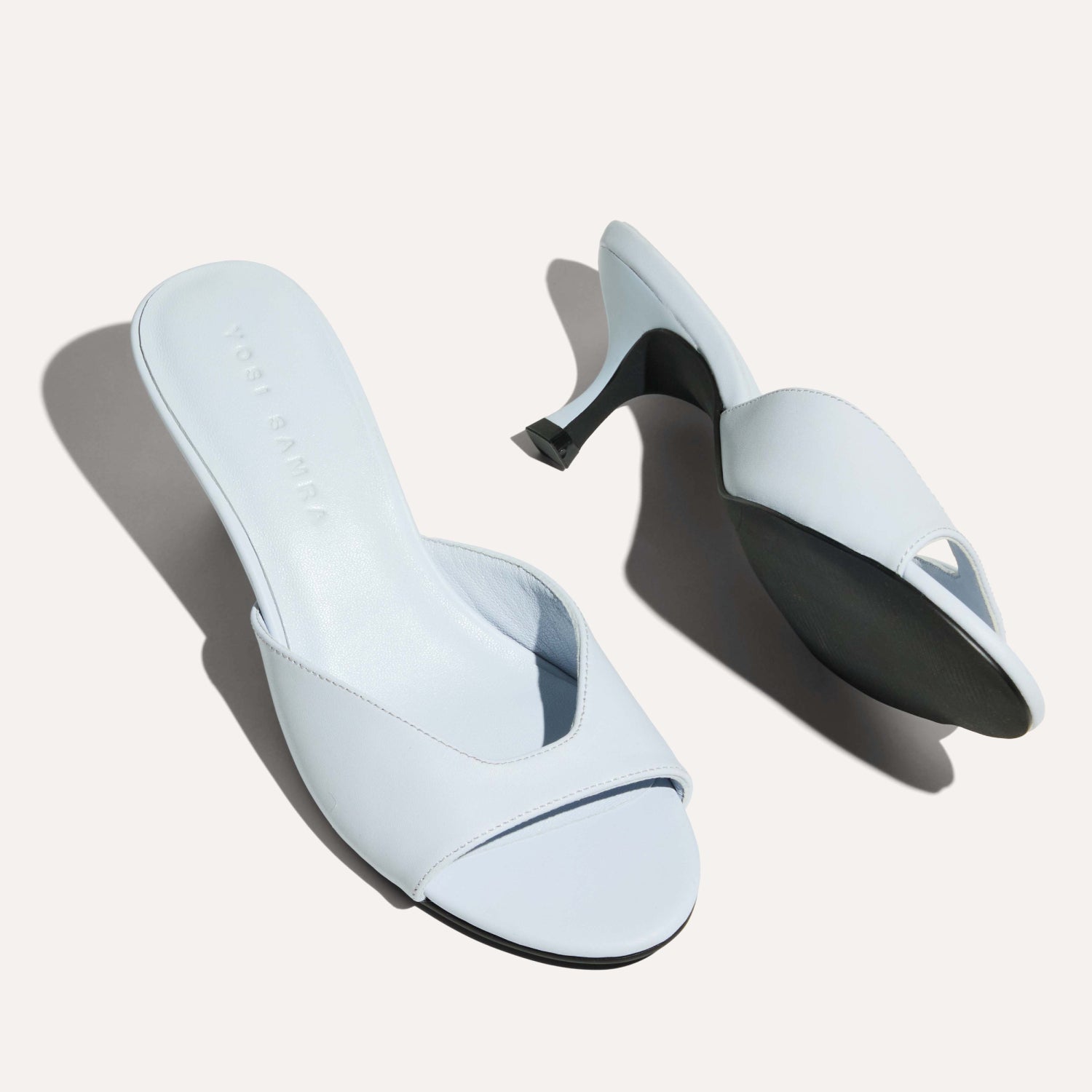 Opal Open-Toe Heel in Sky Leather - Yosi Samra  - Women's Heels