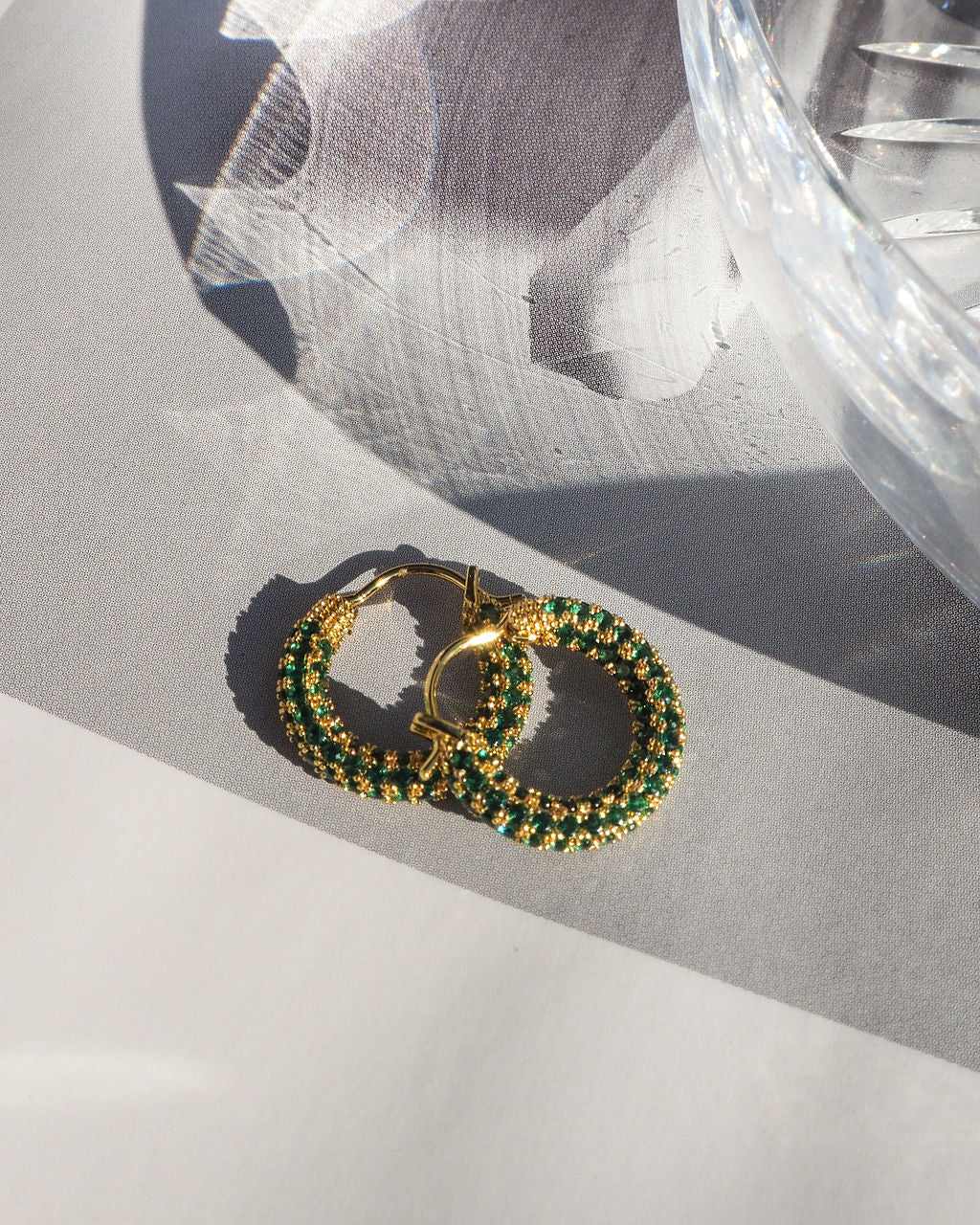 Pave Amalfi Huggies- Emerald Green- Gold