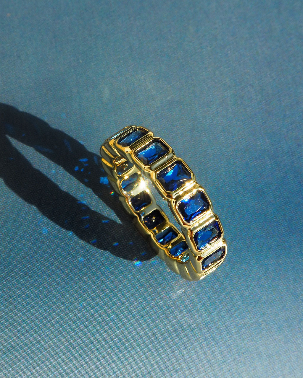 Bezel Emerald Ballier Ring- Blue Sapphire- Gold