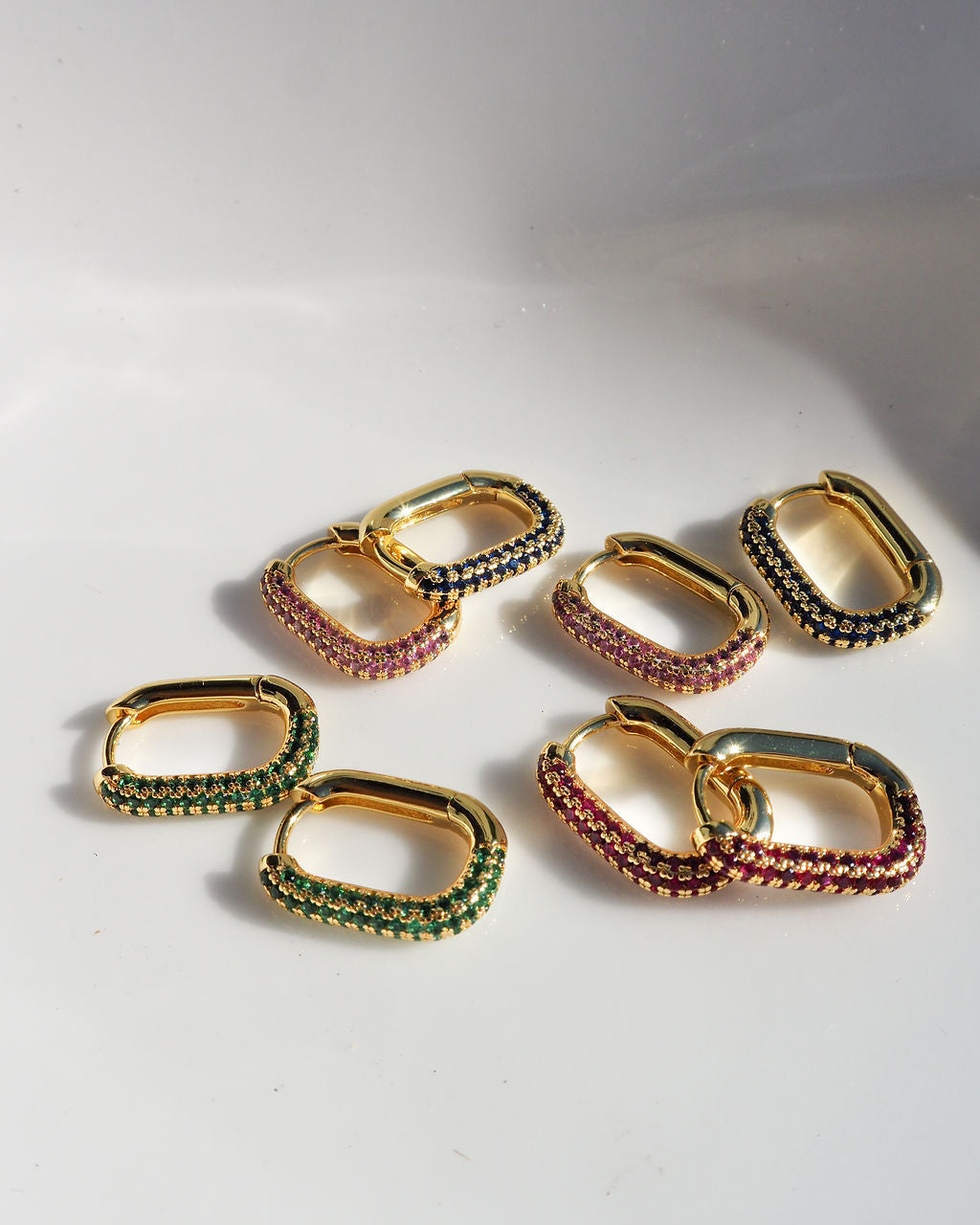 Pave Chain Link Huggies- Emerald Green- Silver