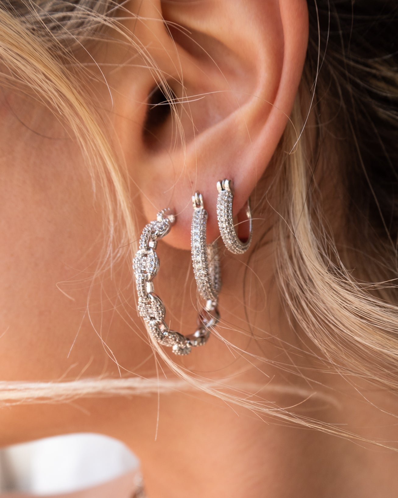 Pave Baby Skinny Amalfi Hoops- Silver