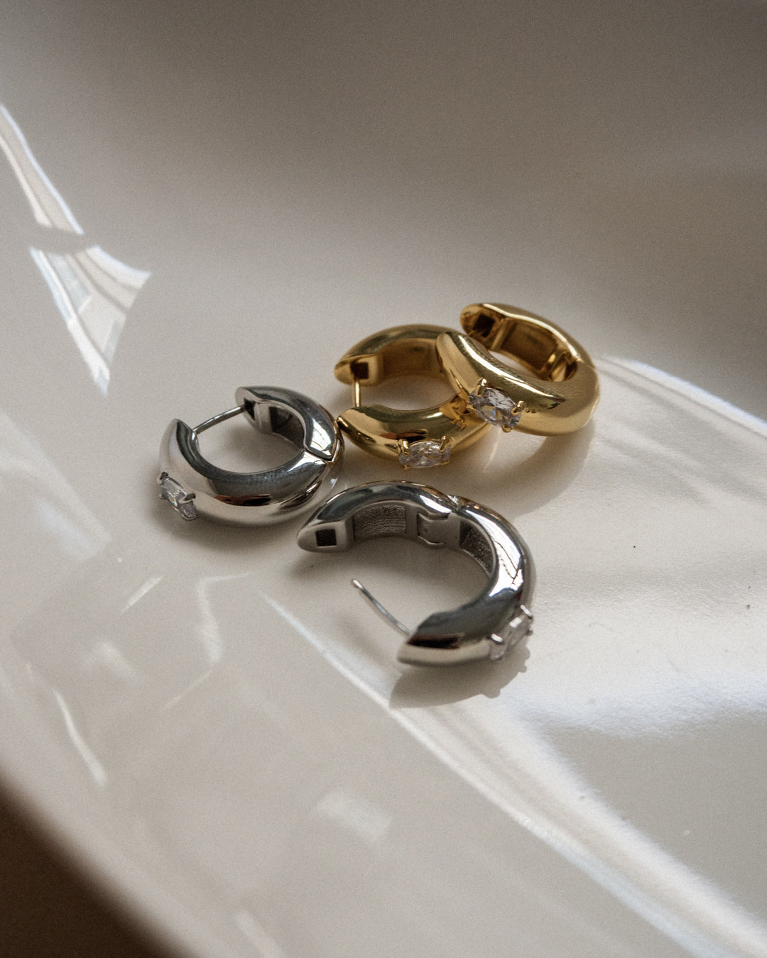 Stone Orb Hoops- Gold