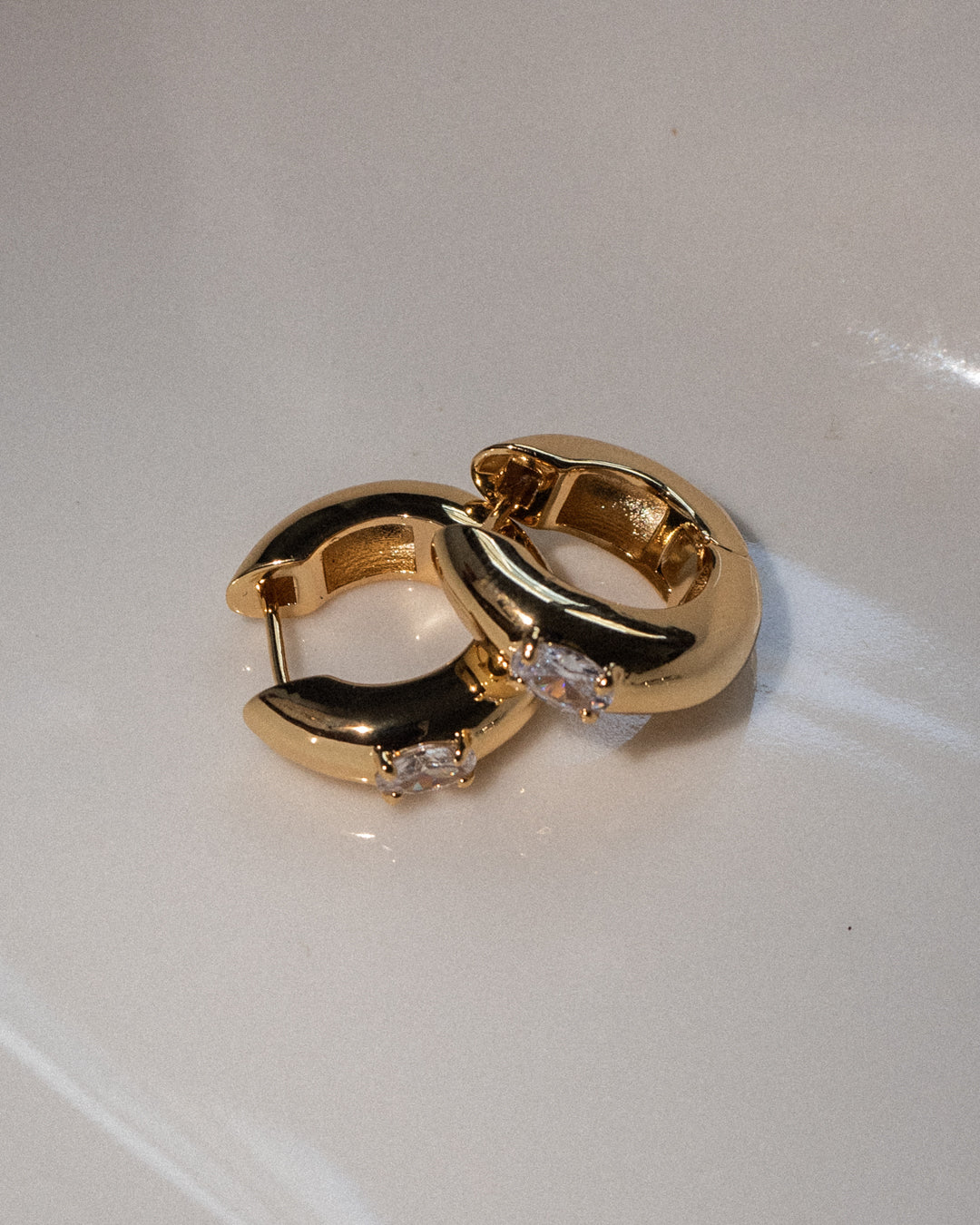 Stone Orb Hoops- Gold