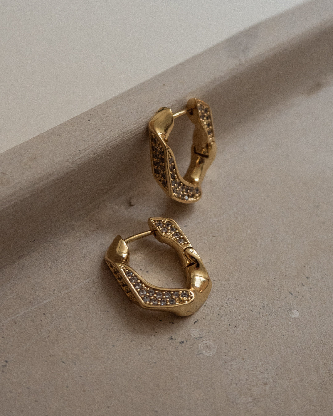 Pave Cuban Link Hoops- Gold