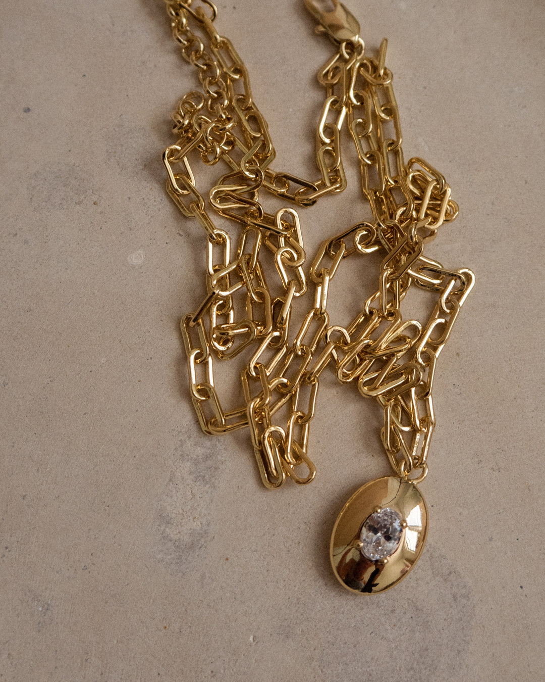Stone Orb Pendant Necklace- Gold