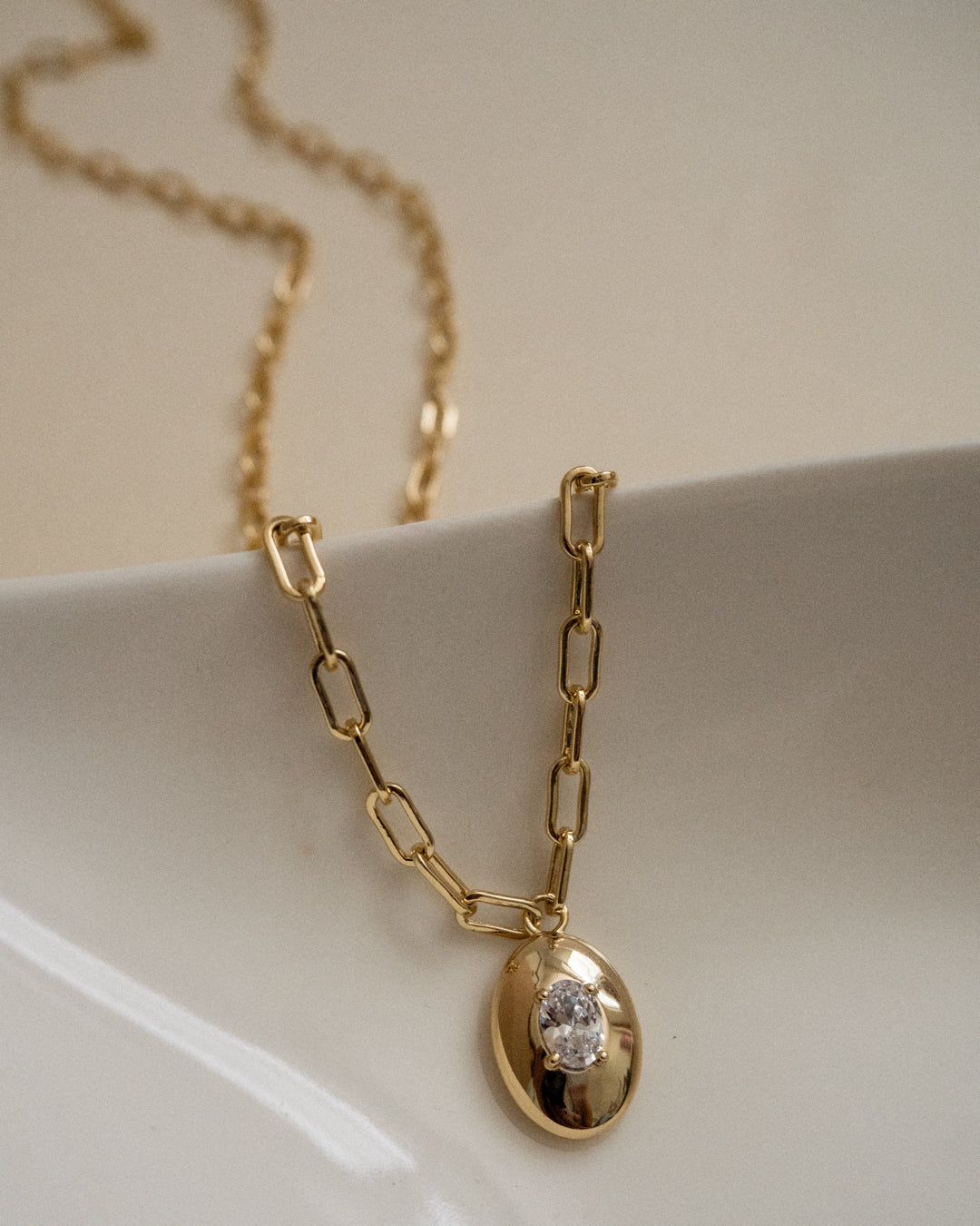 Stone Orb Pendant Necklace- Gold
