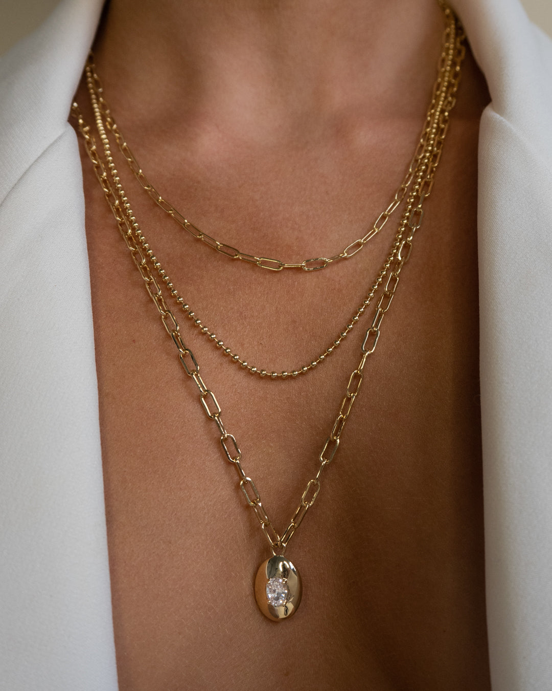Stone Orb Pendant Necklace- Gold