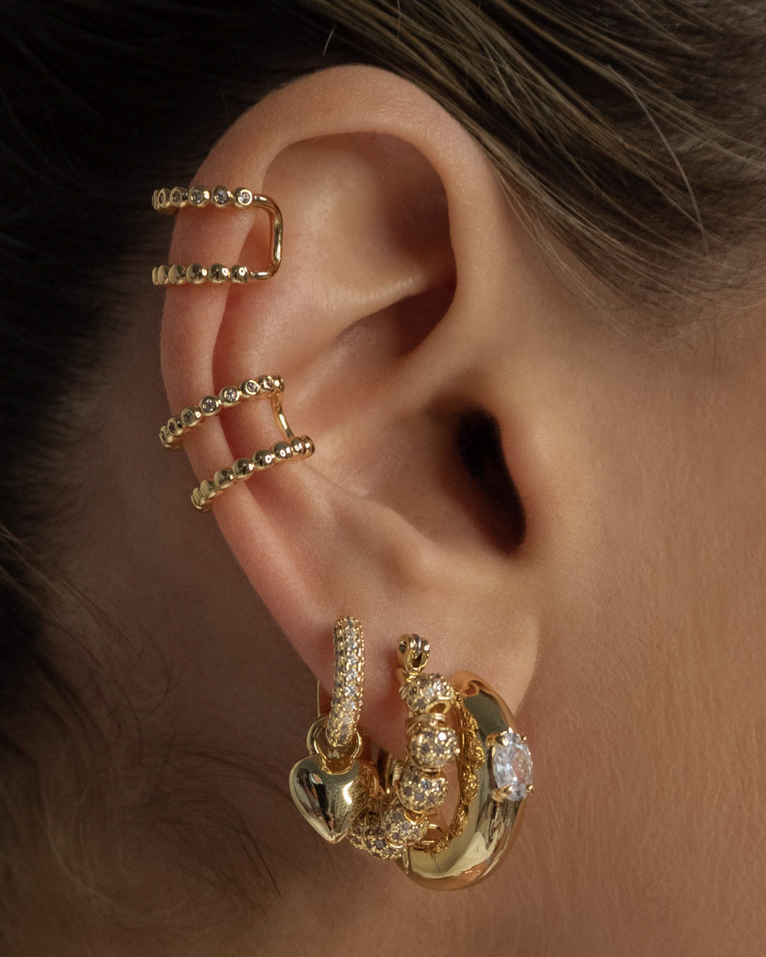 Stone Orb Hoops- Gold