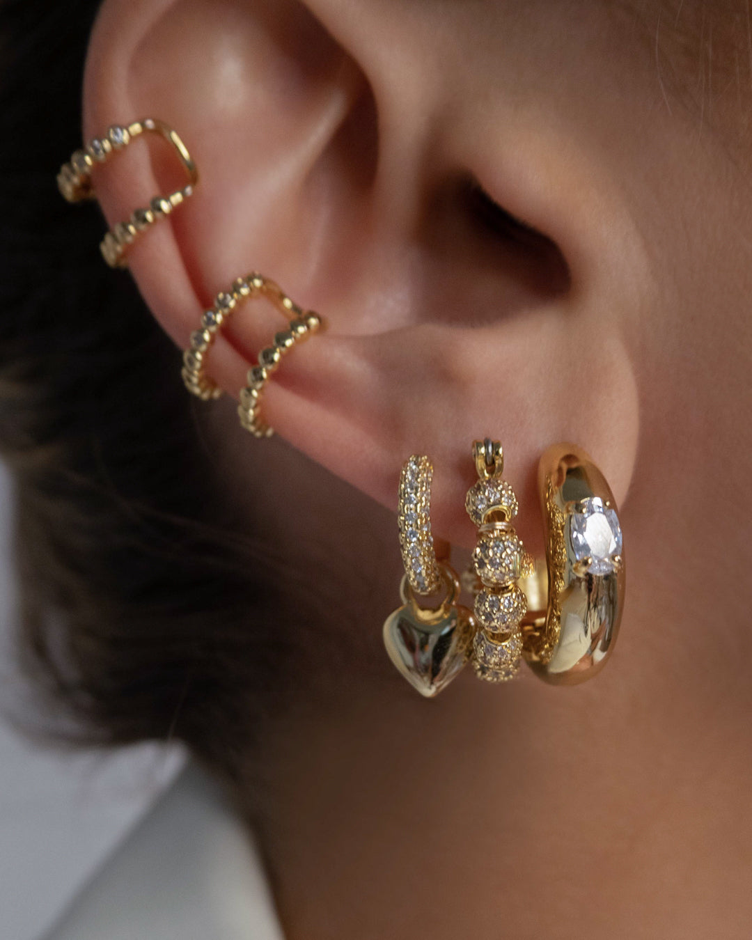 Stone Orb Hoops- Gold