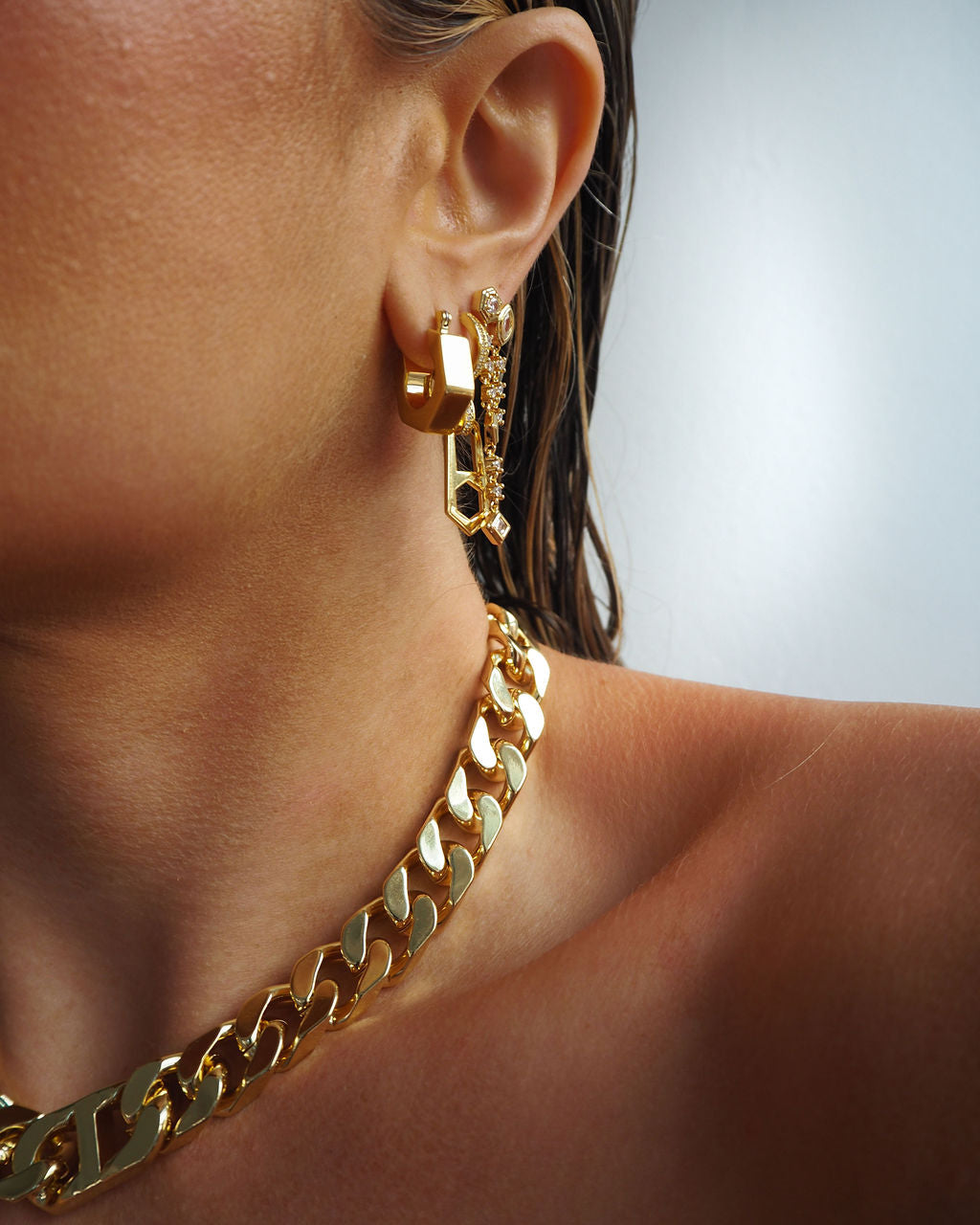 Stellar Bezel Double Studs- Gold