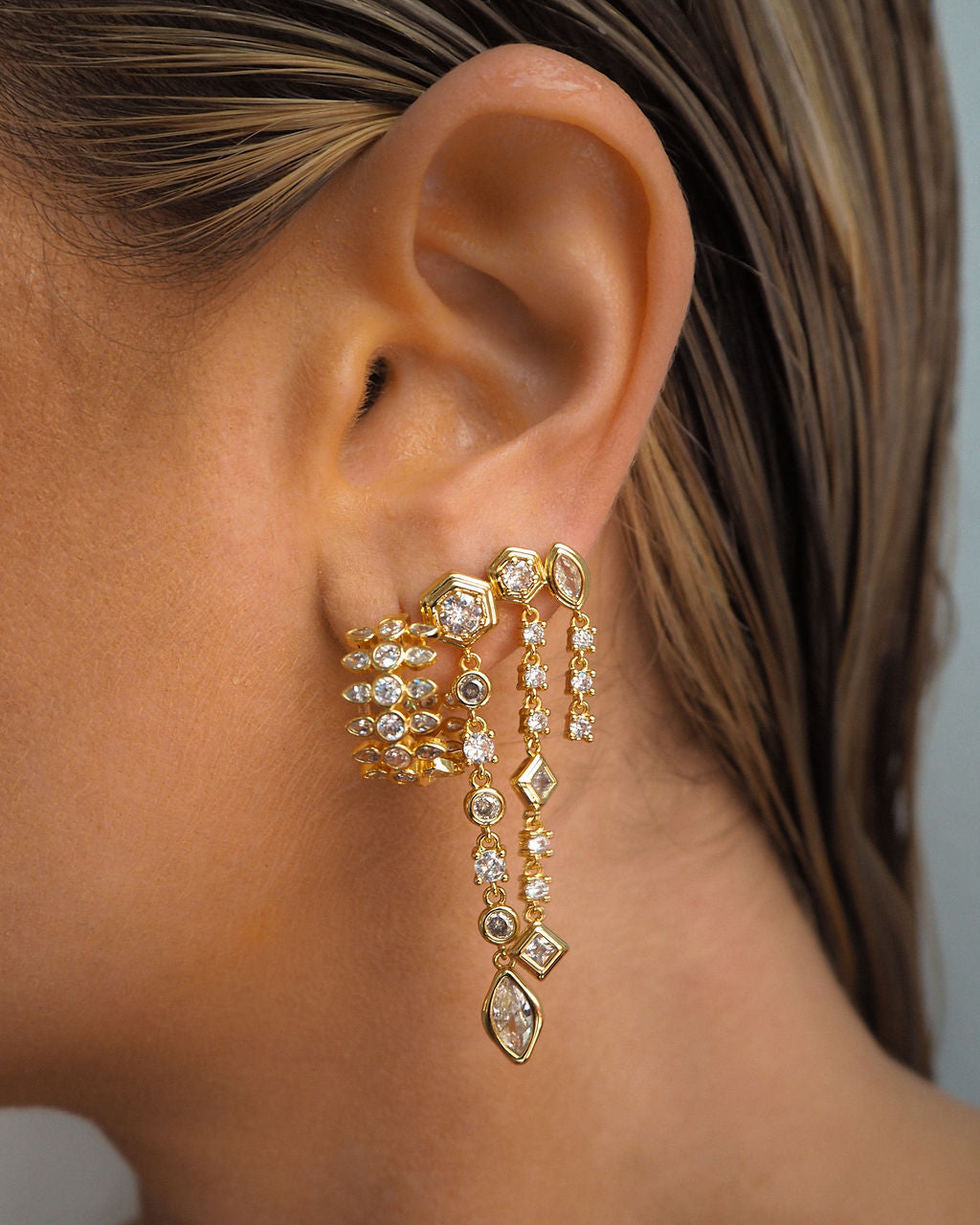 Stellar Bezel Double Studs- Gold