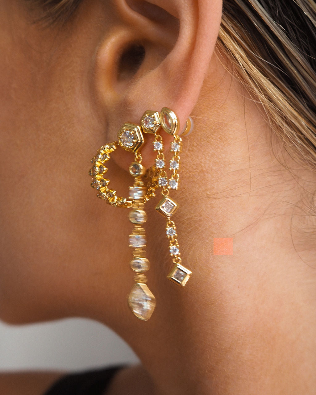 Stellar Bezel Double Studs- Gold