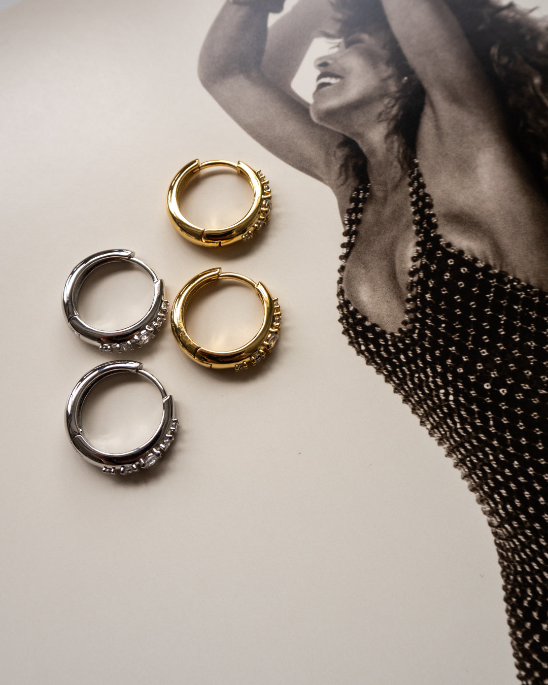 Stone Geneva Hoops- Gold