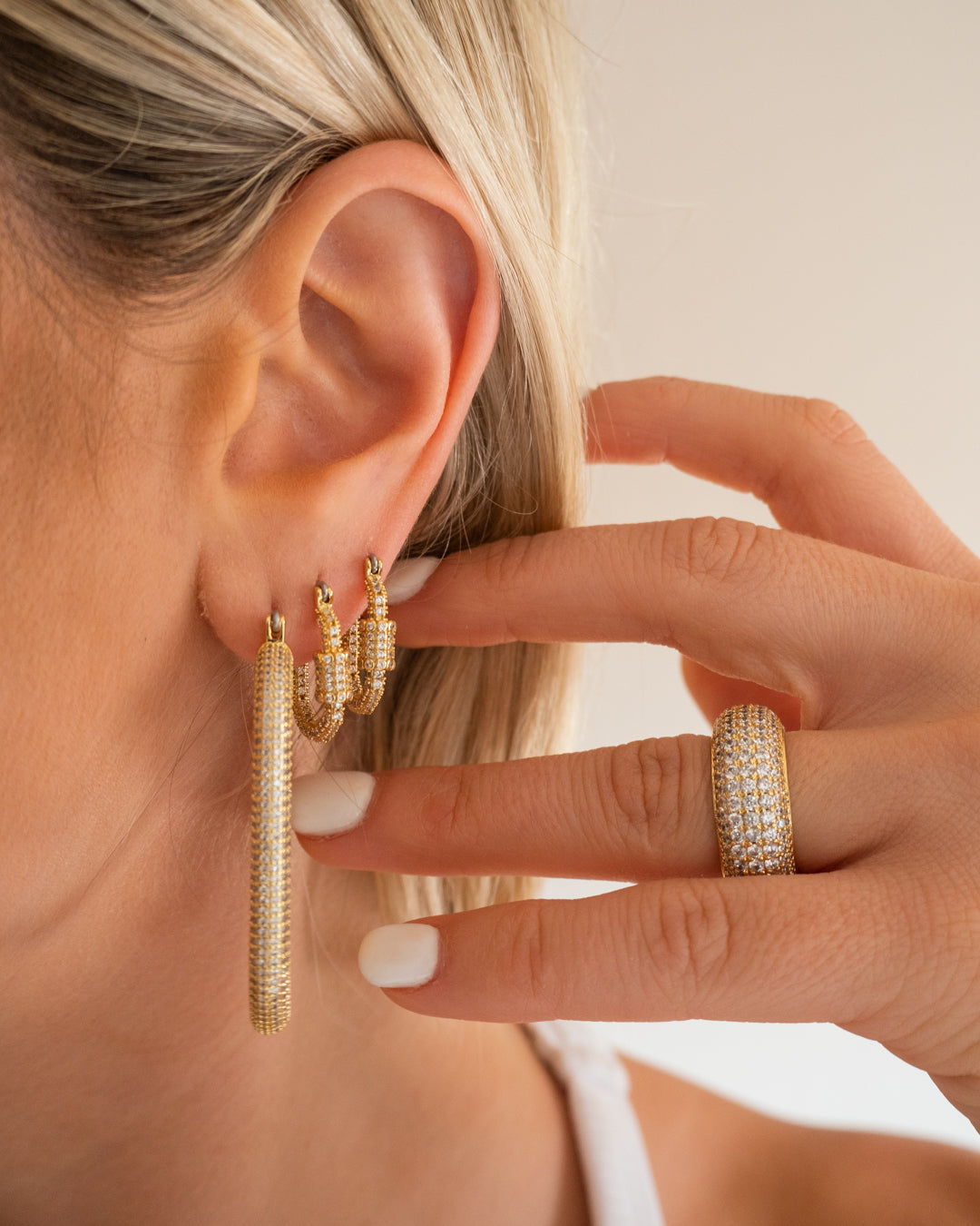 Pave Amber Hoops- Gold