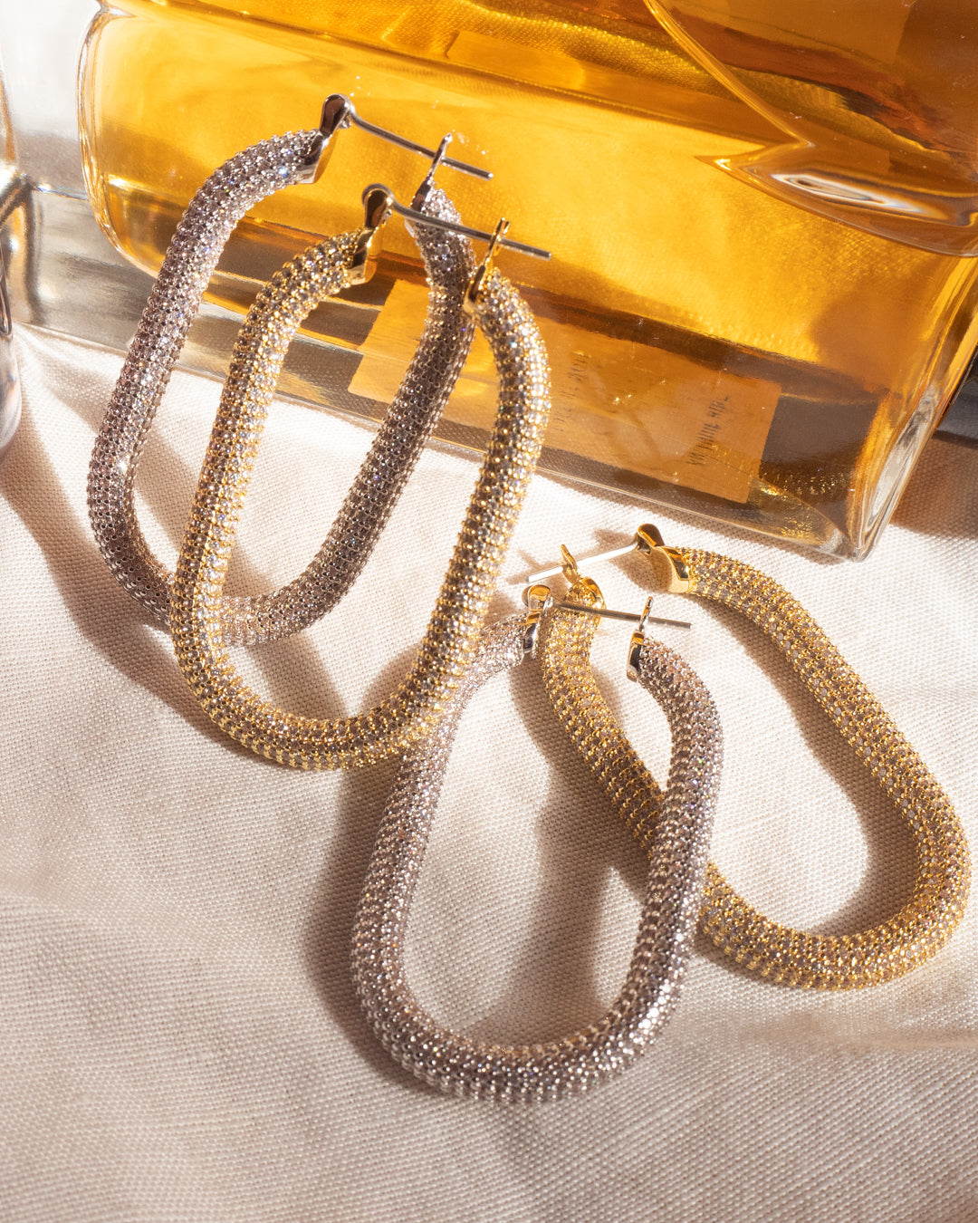 Pave Amber Hoops- Gold
