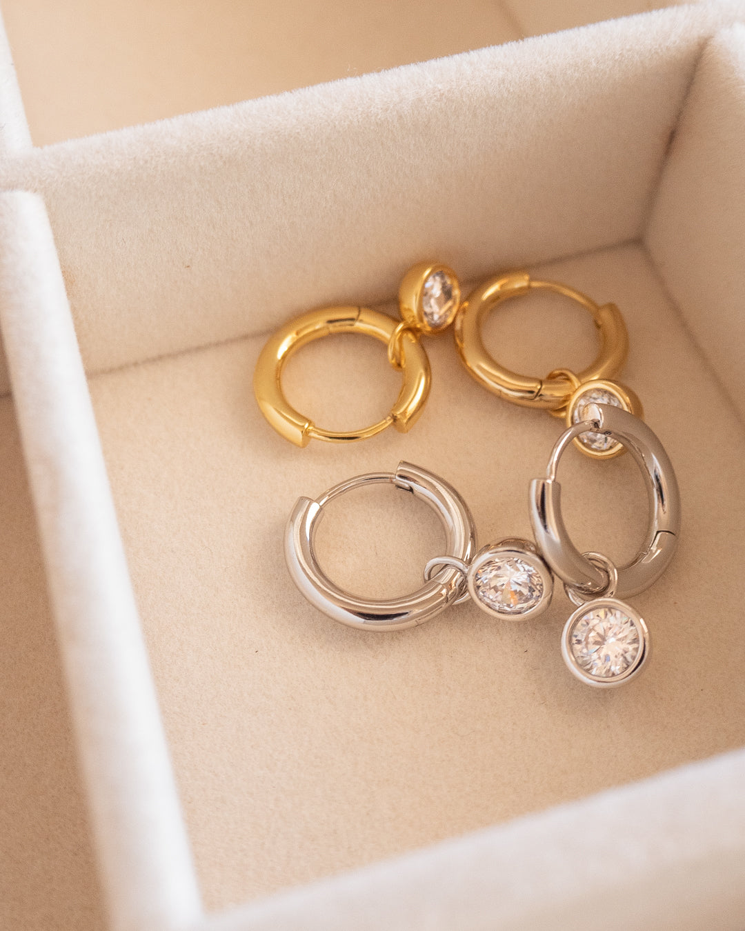Bezel Charm Huggies- Silver