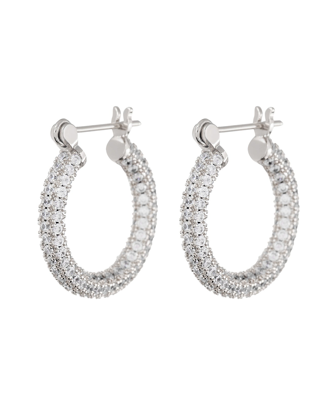Pave Baby Skinny Amalfi Hoops- Silver