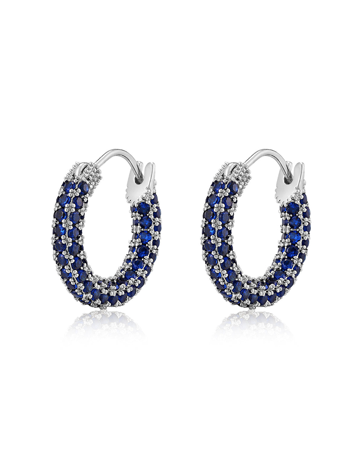 Pave Amalfi Huggies- Blue Sapphire- Silver