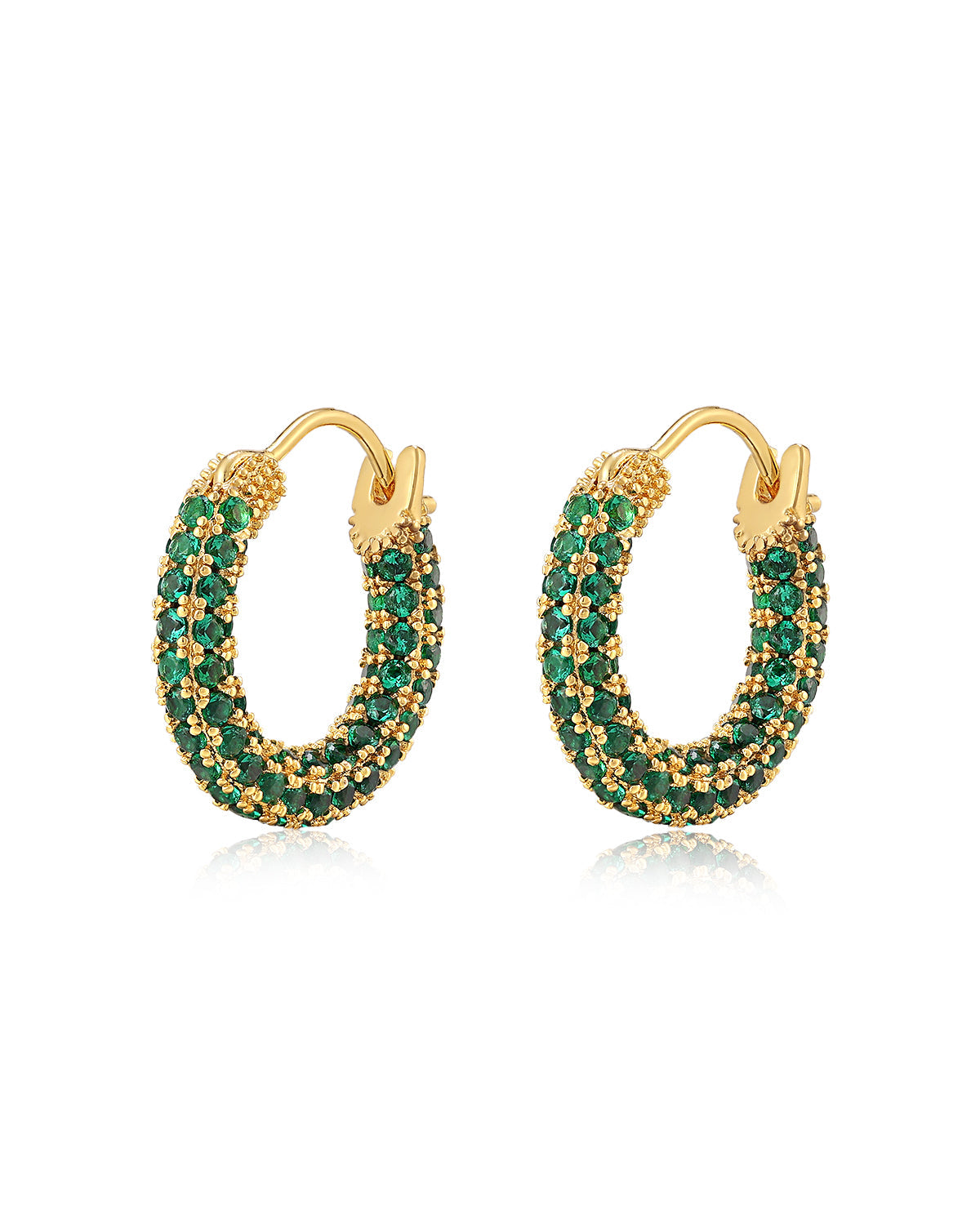 Pave Amalfi Huggies- Emerald Green- Gold