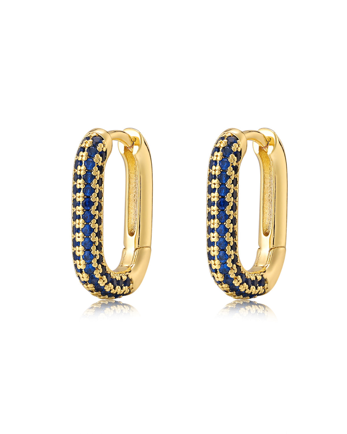 Pave Chain Link Huggies- Blue Sapphire- Gold