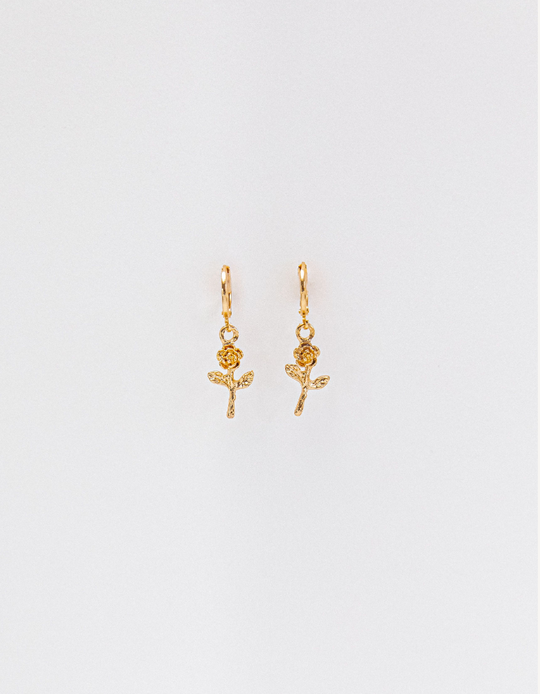 Gold Rose Mini Charm Hoop Earrings