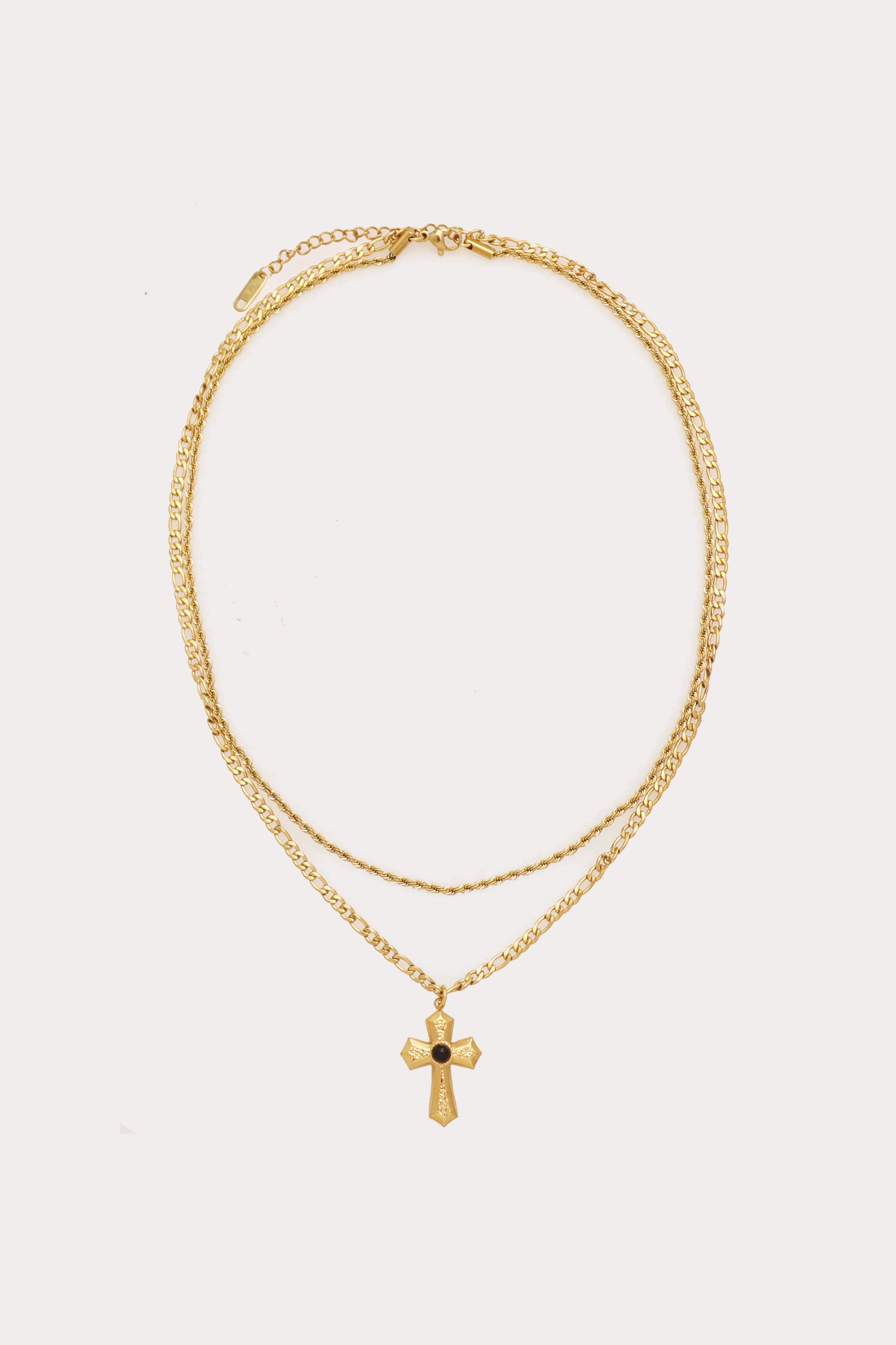 Brown Cross Pendant Layered Necklace