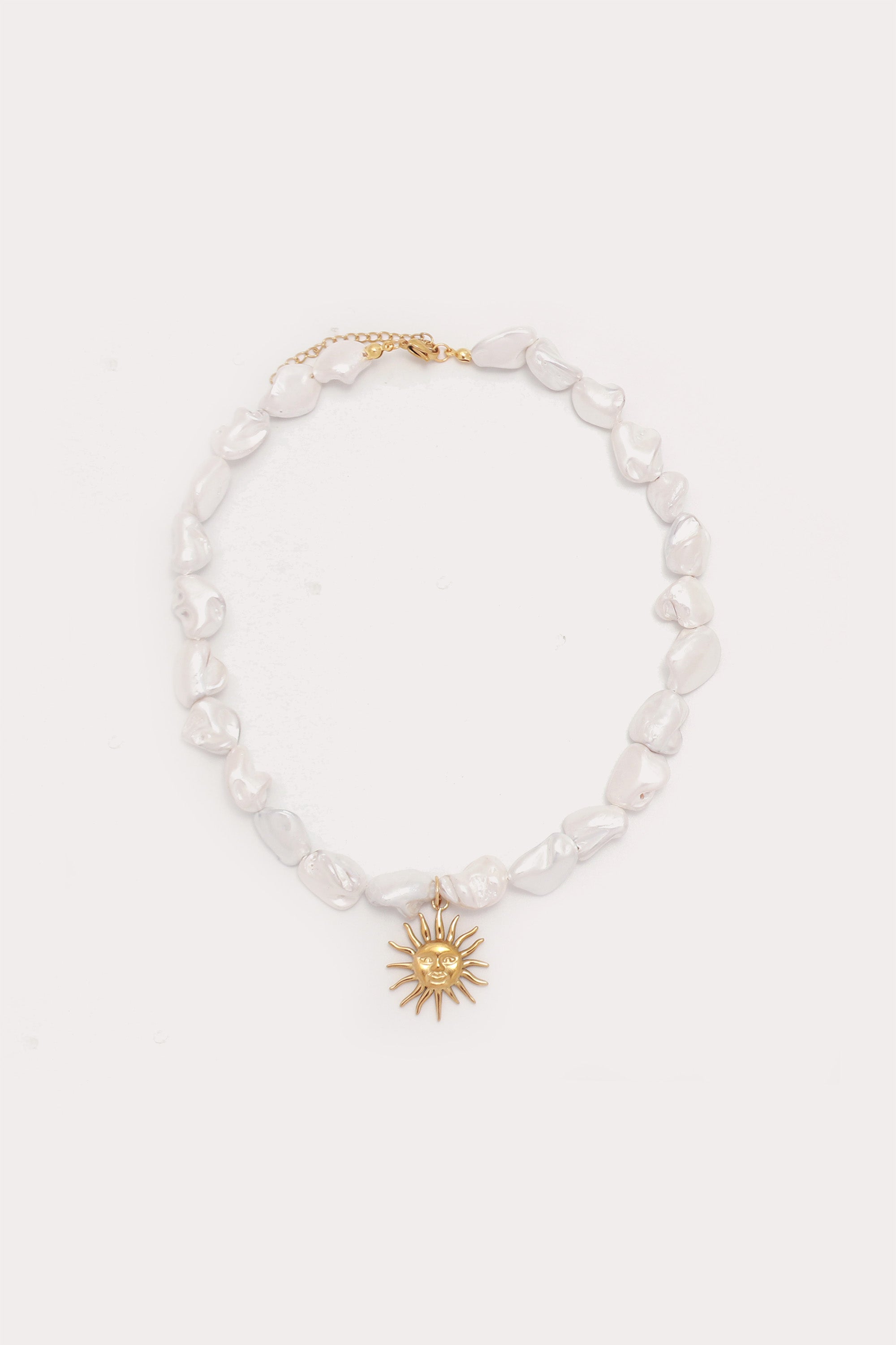 Gold Sun Charm Pearl Necklace