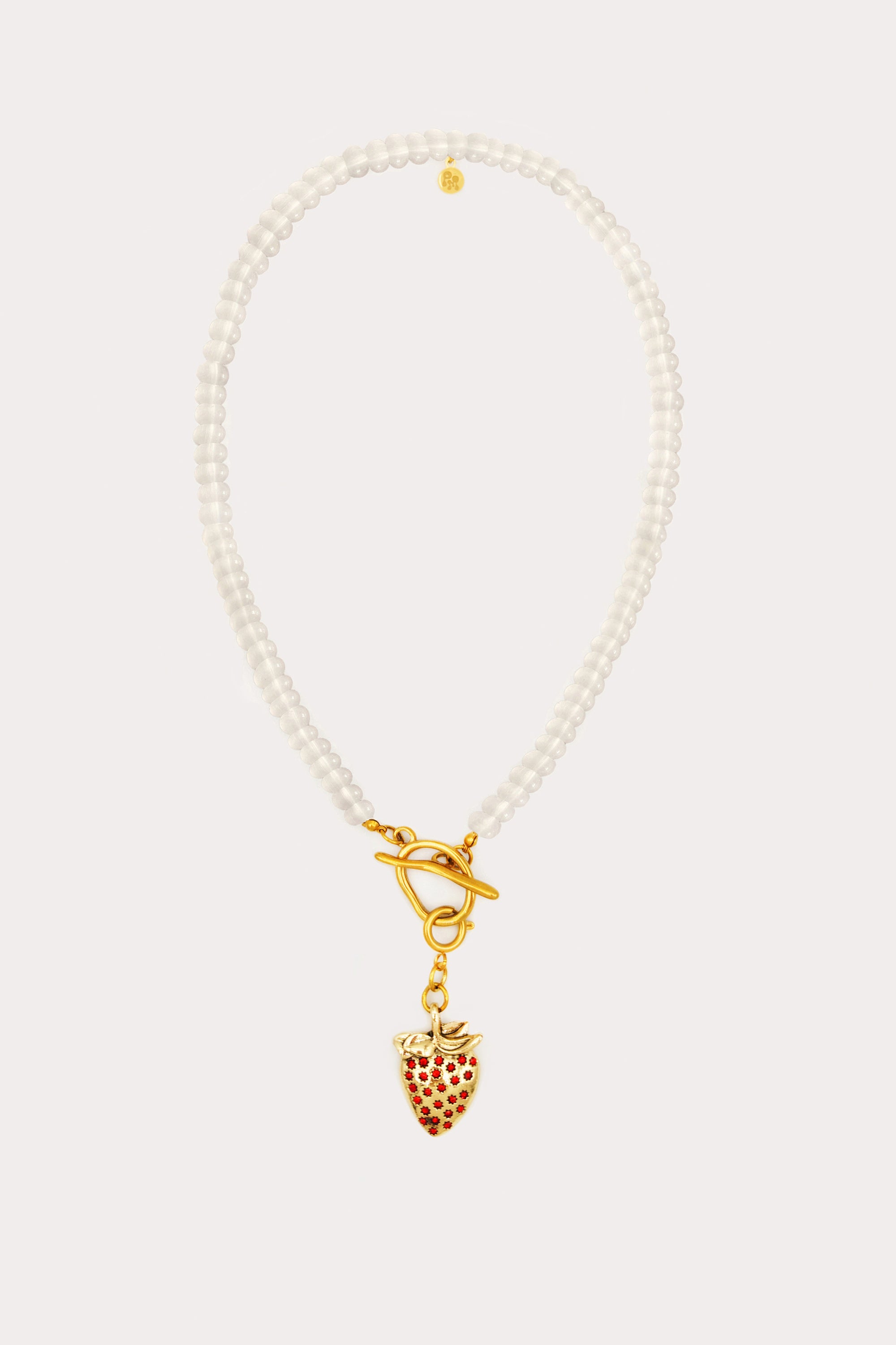 Clear/Strawberry Beaded Fruit Pendant Necklace