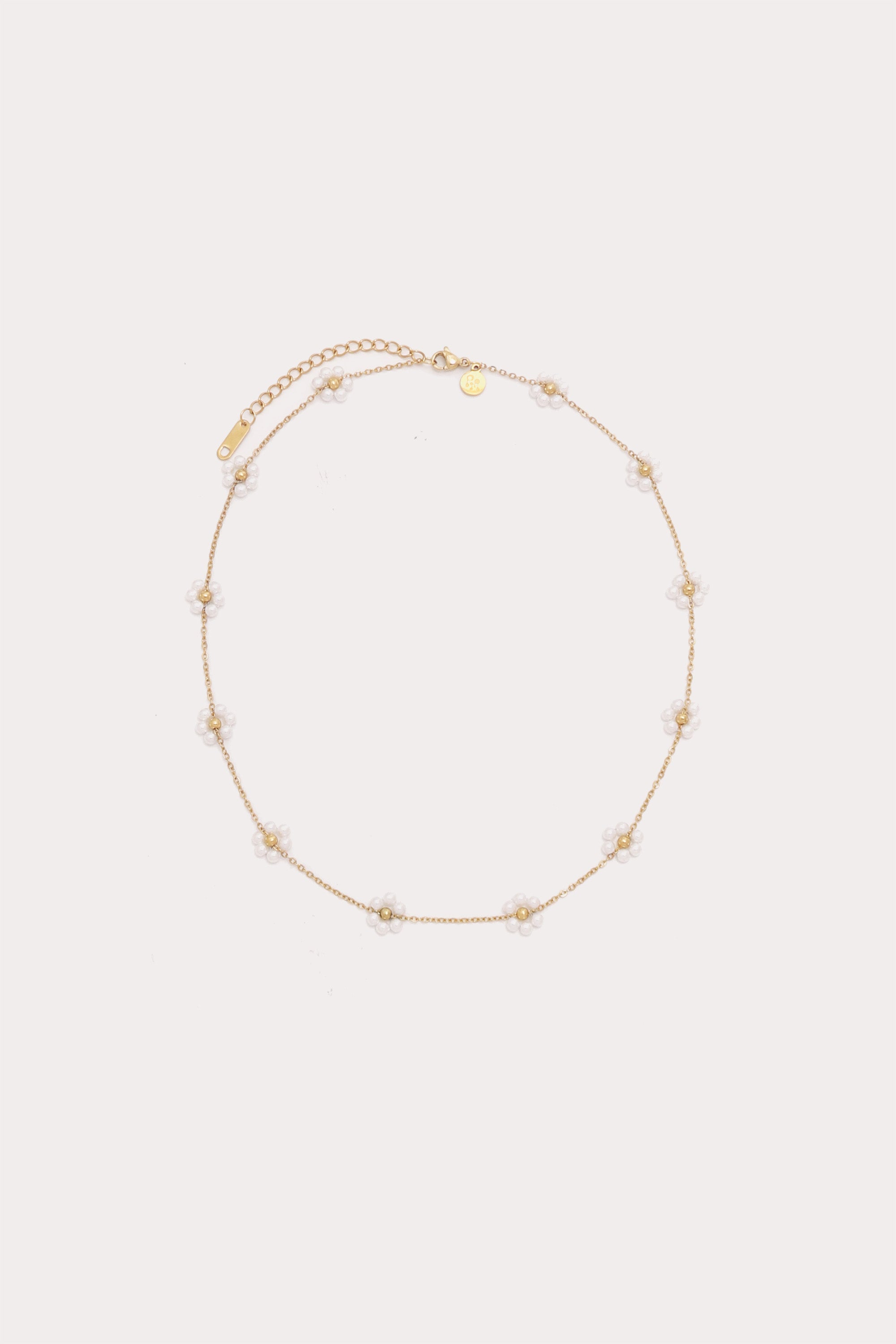 White Beaded Flower Necklace