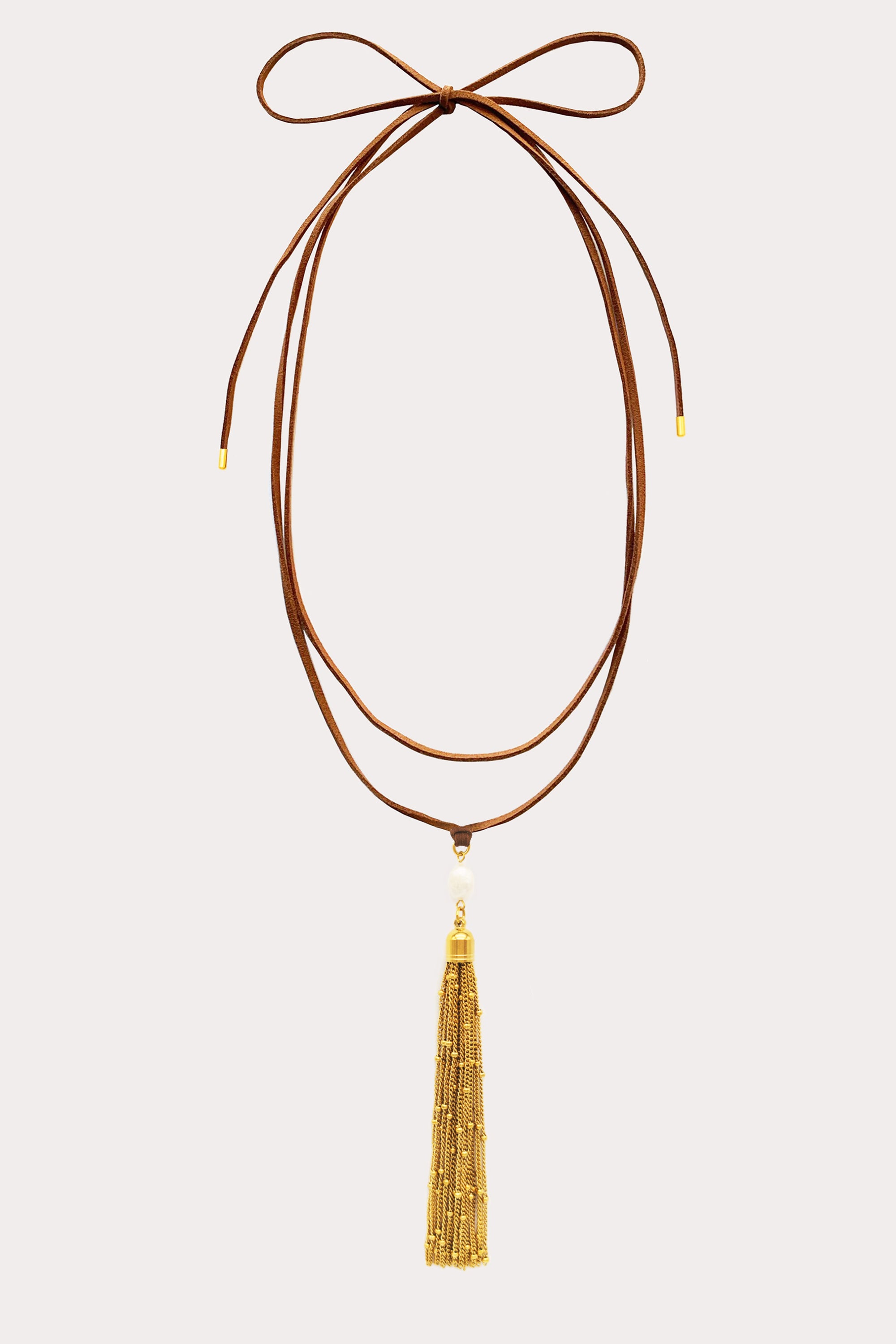 Brown Suede Tassel Corded Tie Necklace