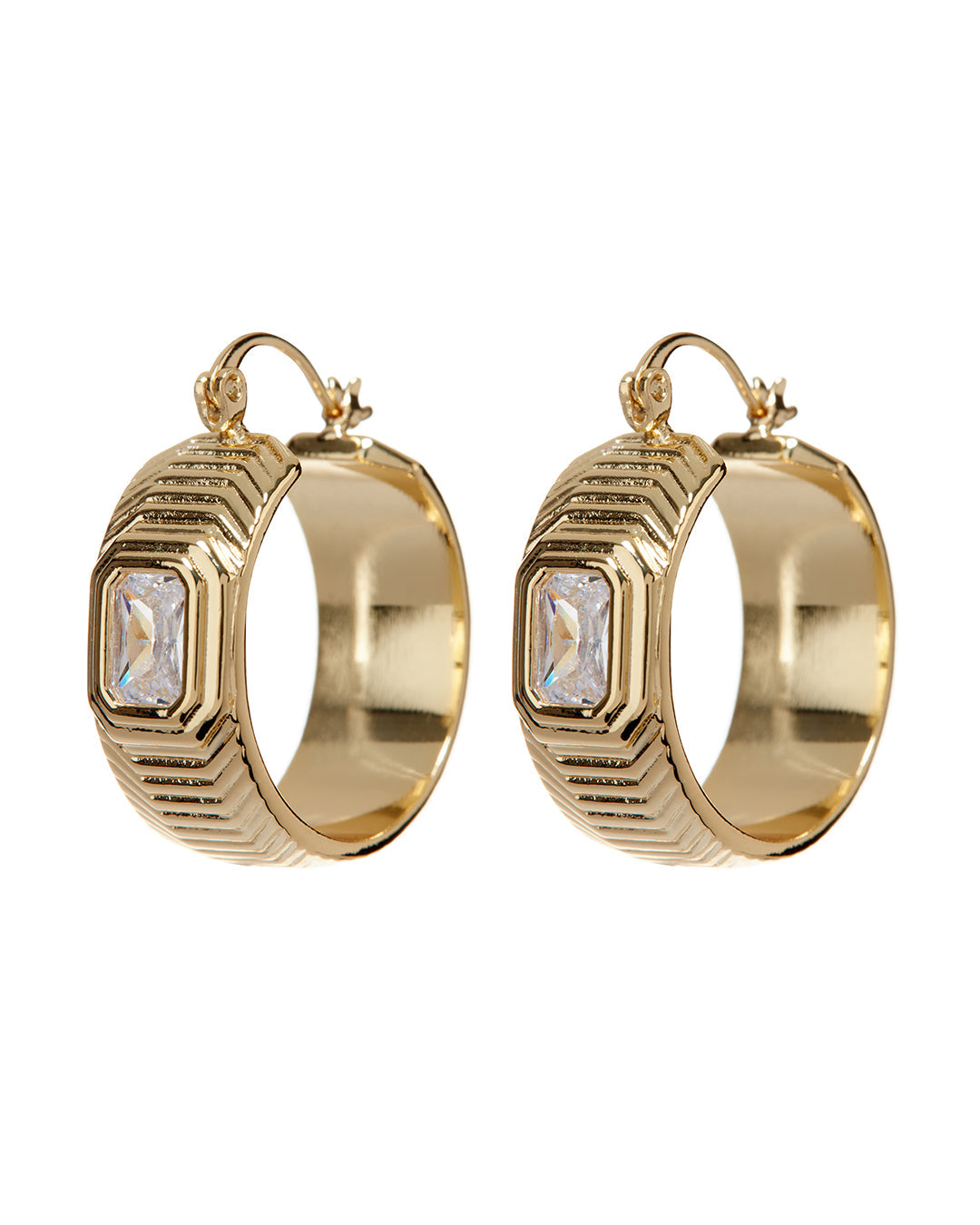 Ridged Pyramid Hoops- Gold