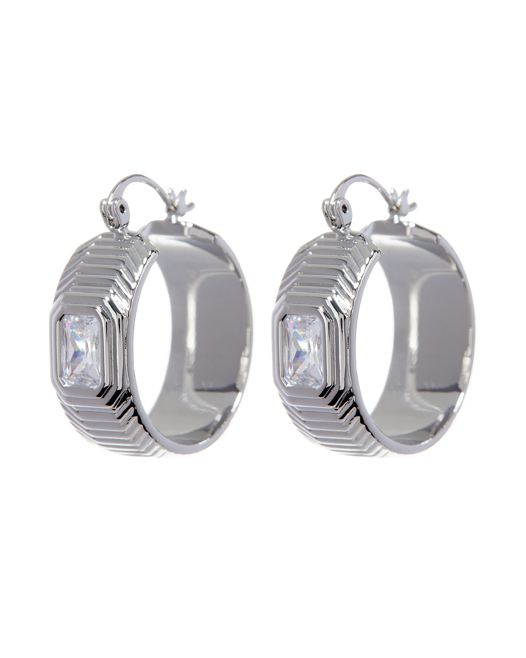 Ridged Pyramid Hoops- Silver