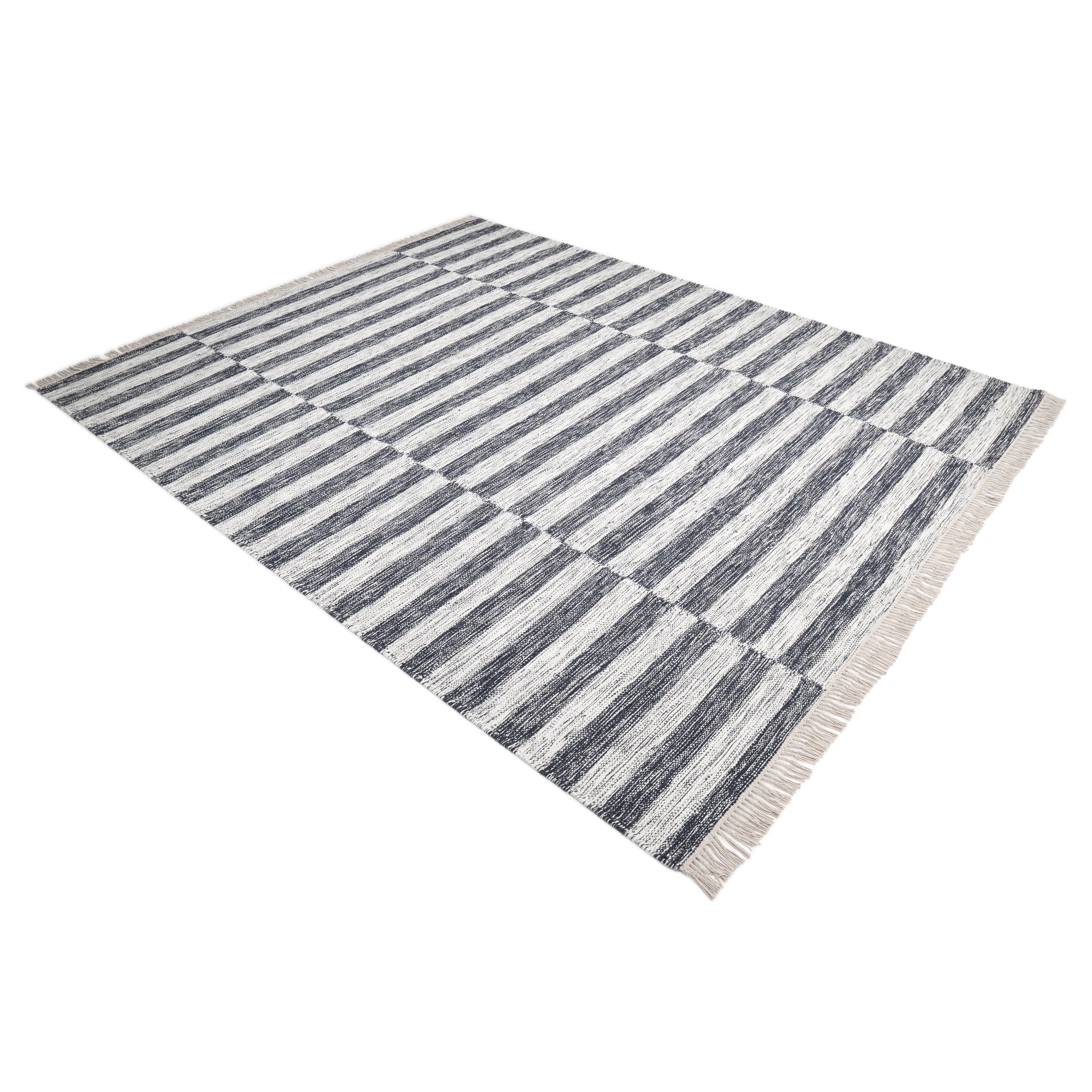 Louella Hand Woven Contemporary Striped Black Area Rug