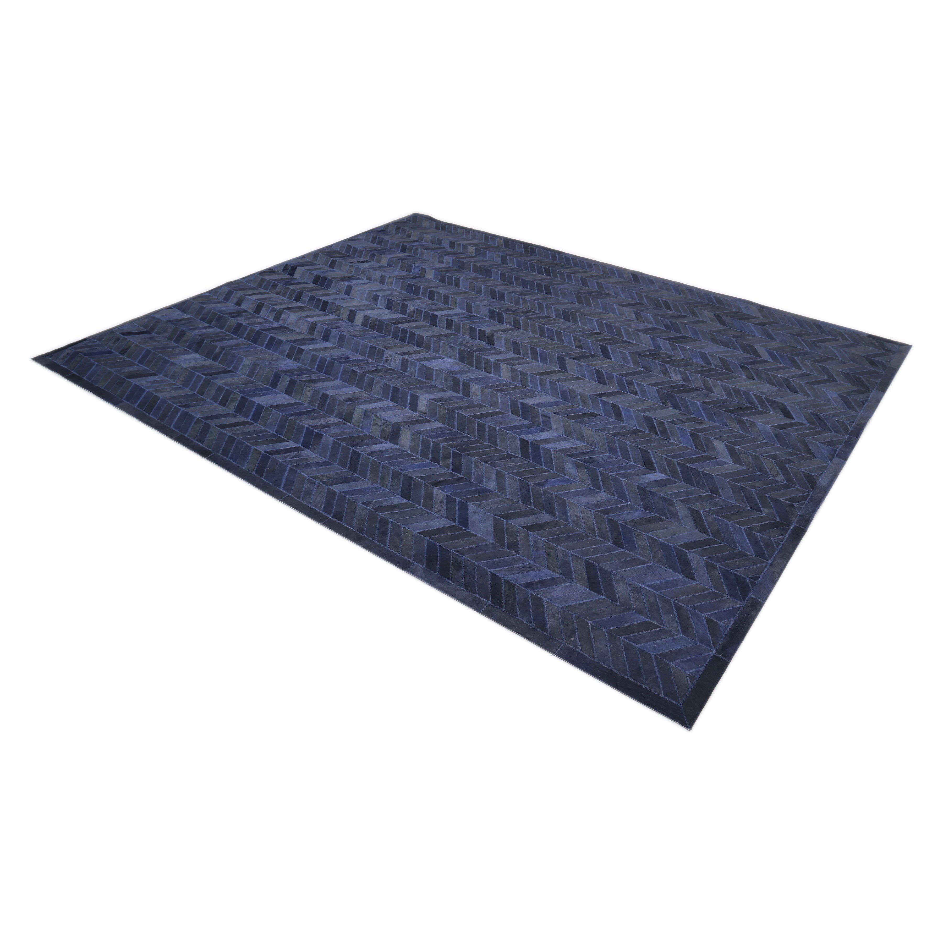Meir Hand Woven Contemporary Chevron Blue Area Rug