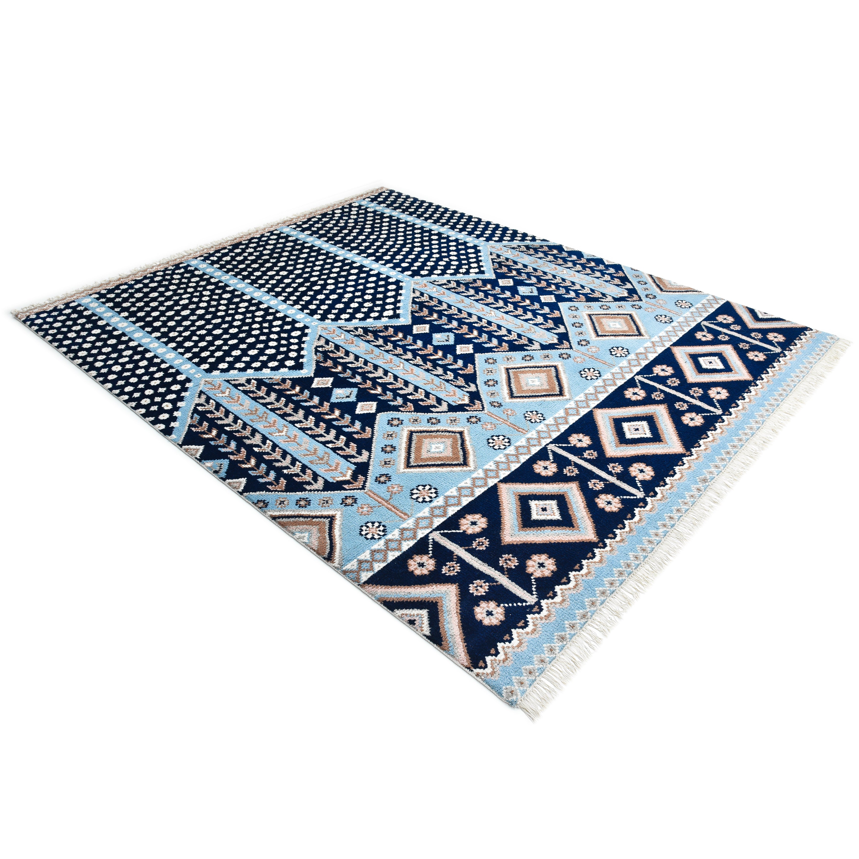 Hudson Hand Knotted Contemporary Floral Blue Area Rug